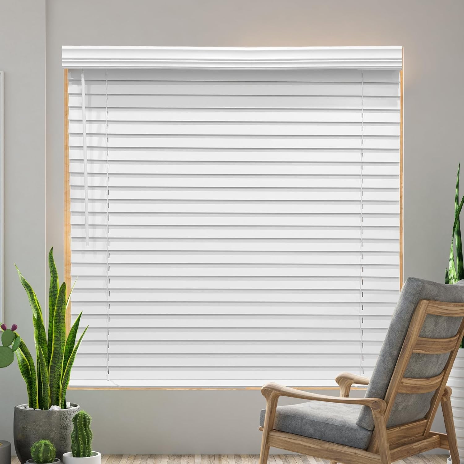 CORDLESS WINDOW BLINDS 2-Inch Faux Wood White Multiple Sizes