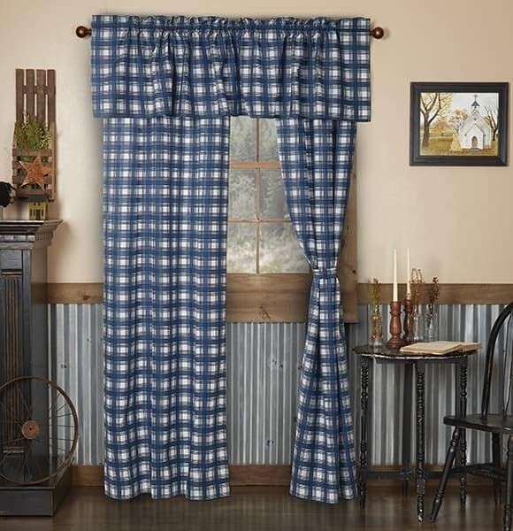 VIRAH BELLA Lincoln Plaid Blue Rustic Window Curtains Set 84×40, Light Filtering