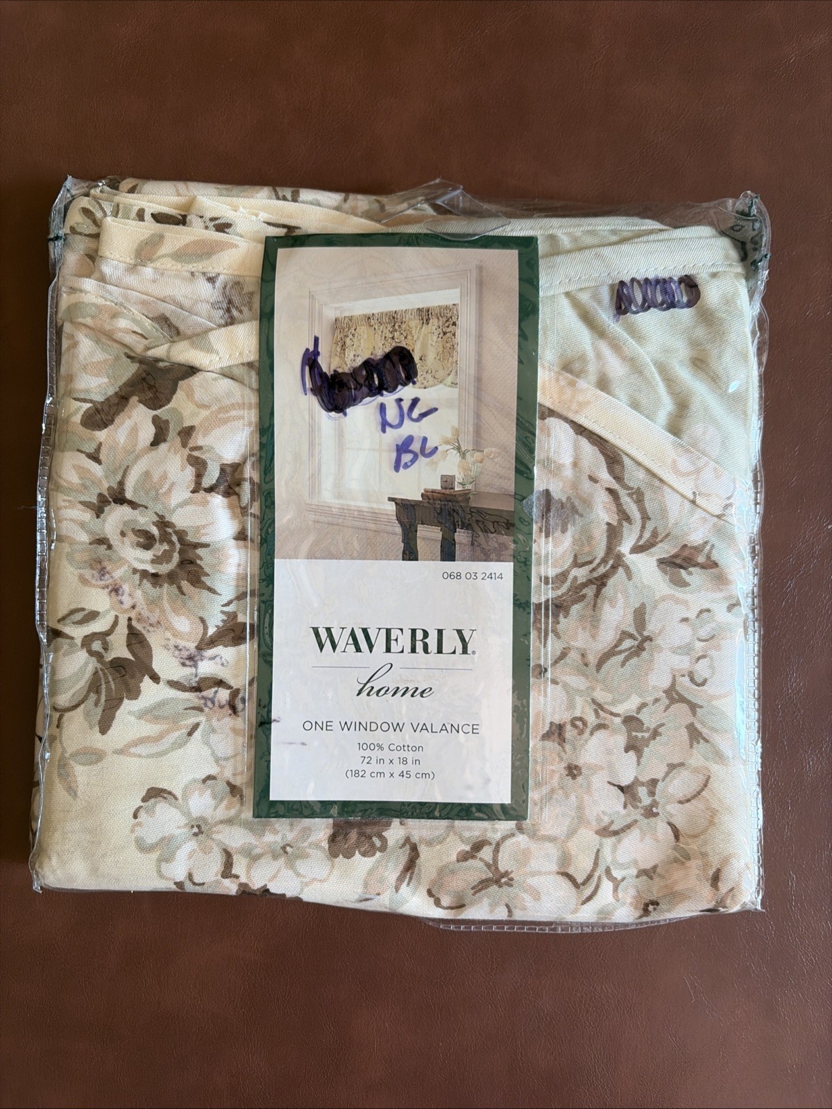 NEW Waverly Home Floral Tan Green Brown Scalloped Valance 72” x 18”