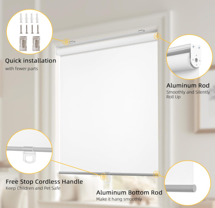 ChrisDowa Cordless Free-Stop 100% Blackout Blinds , Roller Windows 38 W x 72 H