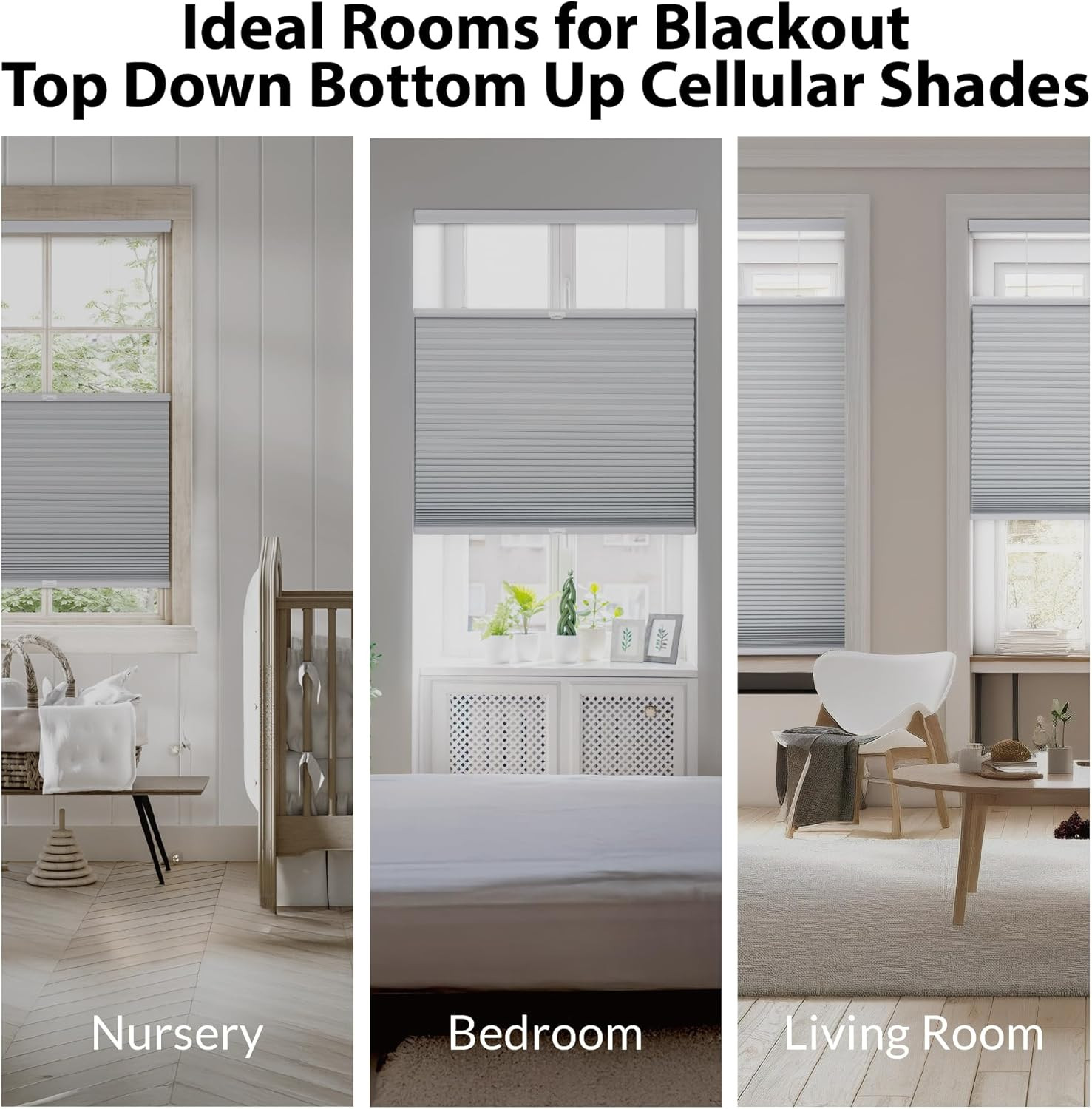 Cordless Blackout Cellular Shade, Top Down Bottom Up, 26.5″ W x 64″ H, White