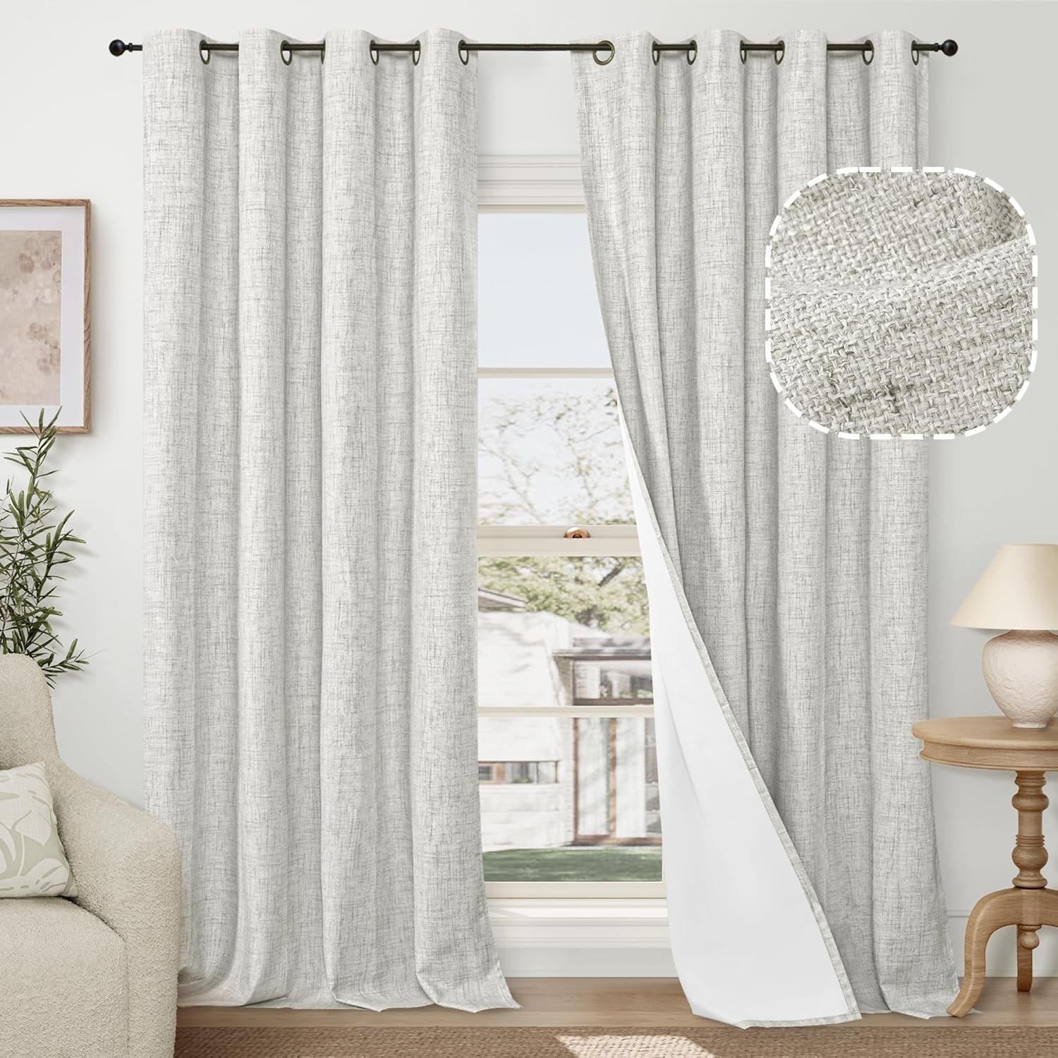 60 Inch Wide Linen Blackout Curtains for Living Room/Bedroom 84 Inch Length 2