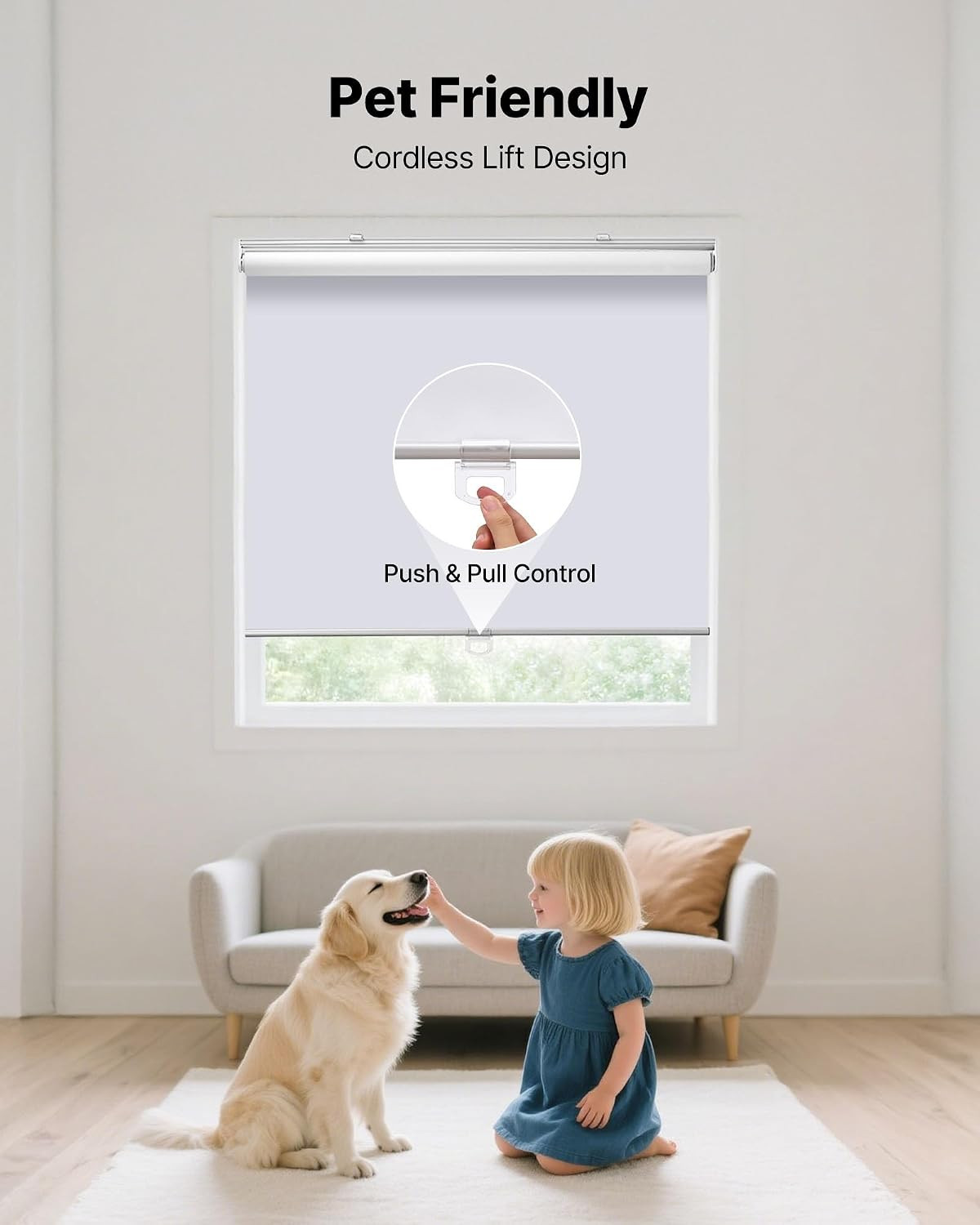 Cordless Roller Shades, 34 X 72 In, Pull down Blackout Blinds for Windows Room D