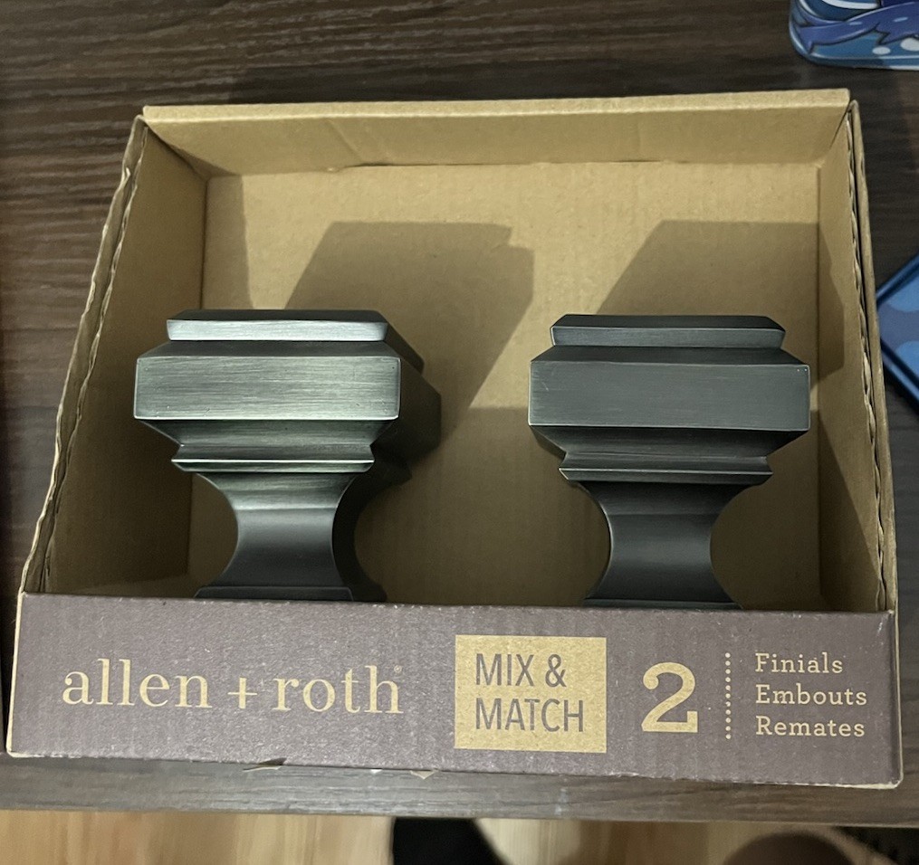 allen + roth Gunmetal Screw-On Metal Curtain Rod Finials 1in 2-Pack