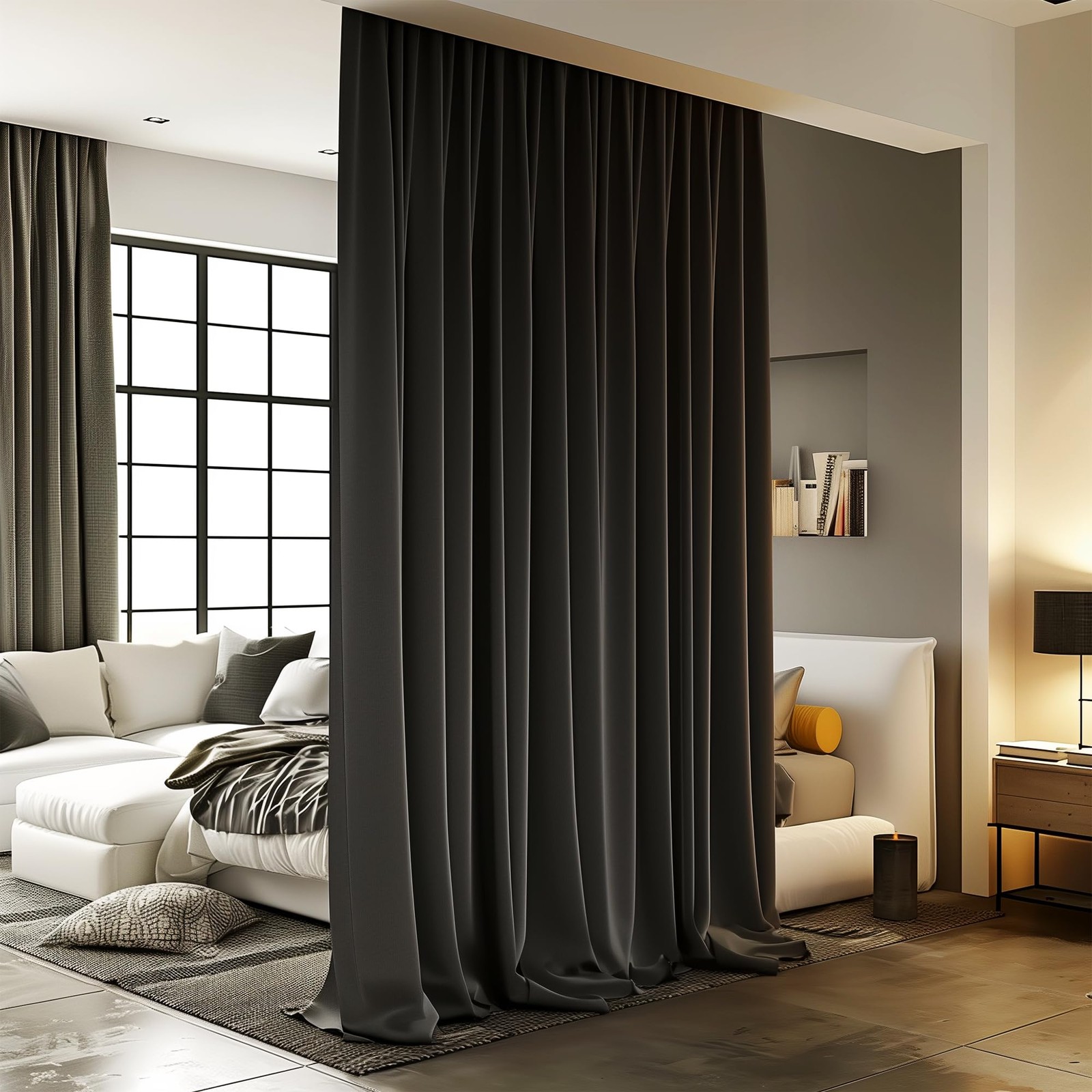 Room Divider Curtains with Ceiling Track, 95 Blackout Heavy Curtains Noise Re…