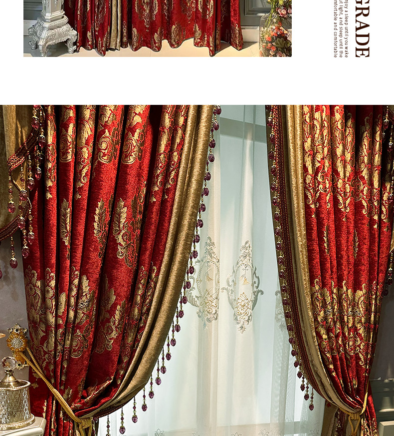 Chinese high-grade European classical red embroidery curtain valance tulle M1515