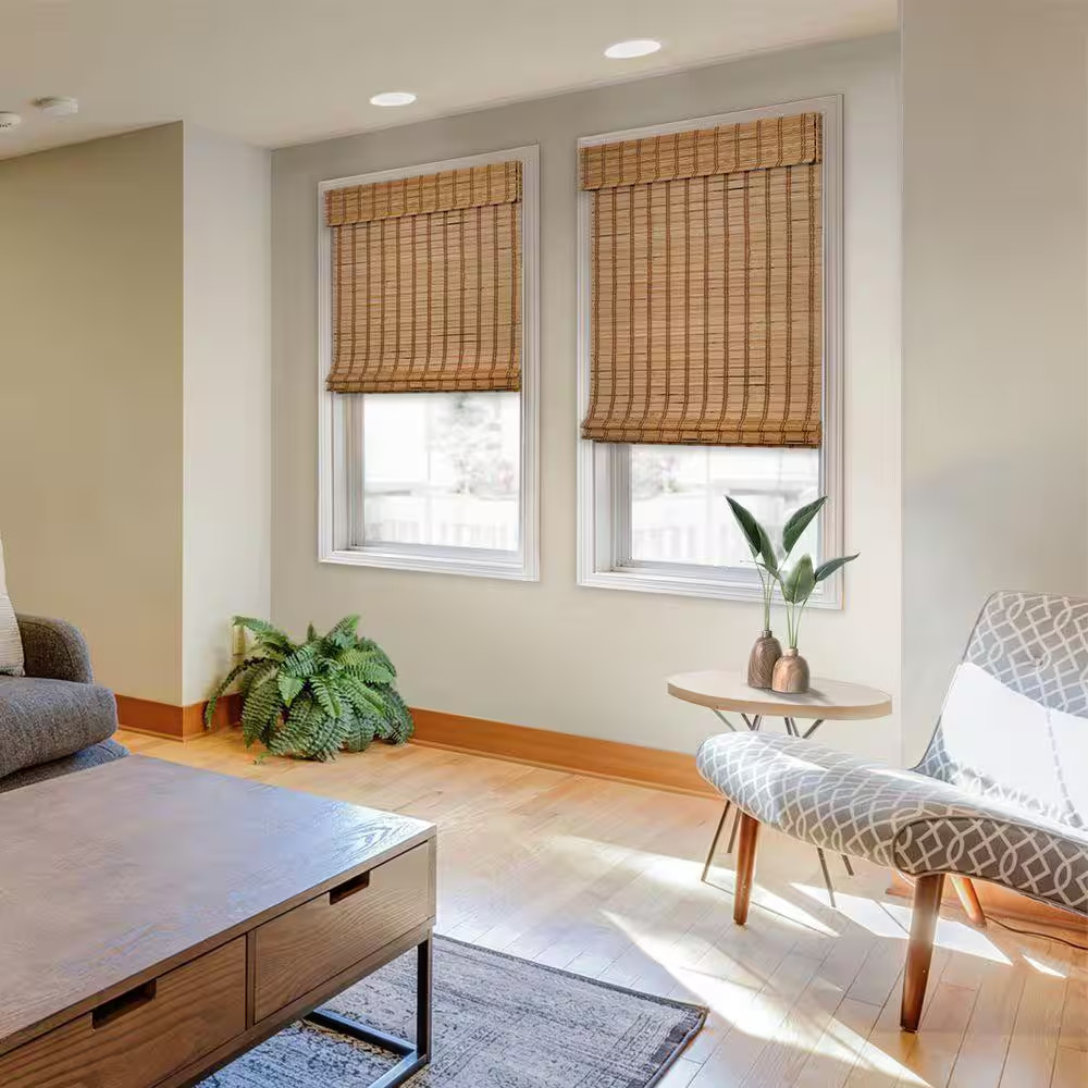 Natural Woven Light Filtering Cordless Bamboo Roman Shades for Windows, 25 In. W