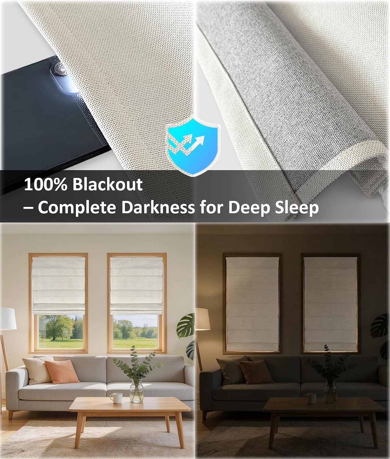 No Drill Roman Shades, Blackout Cordless Roman Shades 27″ W x 64″ H, Off White