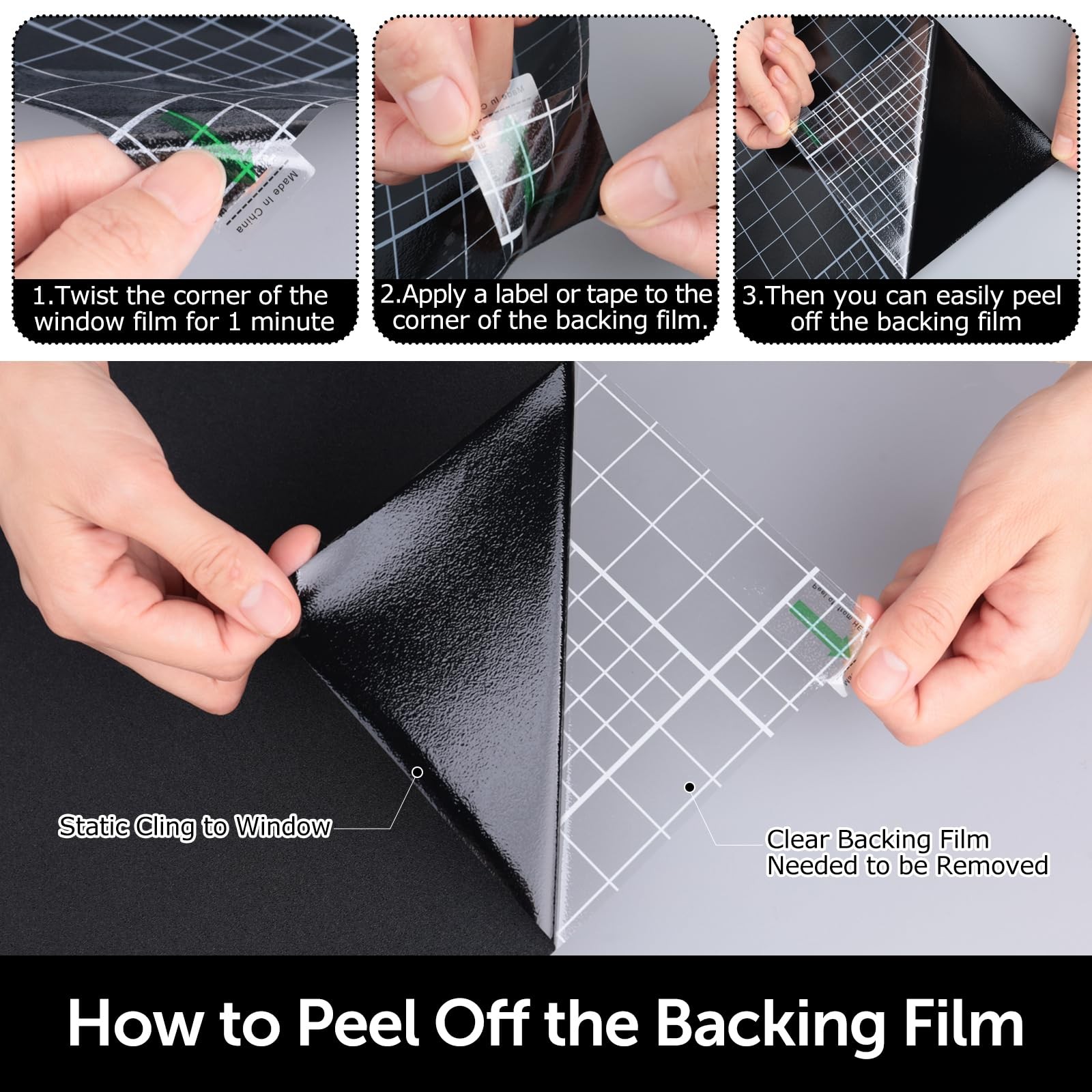 HIDBEA Blackout Window Film,100% 17.5 Inch x 6.5 Feet, Total Blackout-grid
