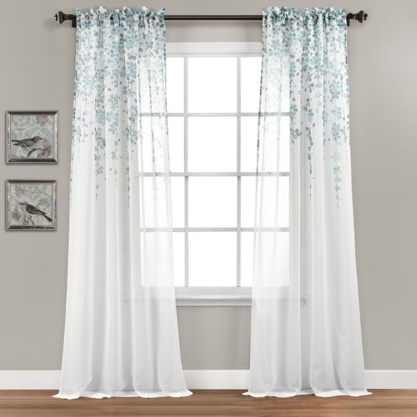 2pk 38"x84" Sheer Weeping Flower Curtain Panels Blue/Gray