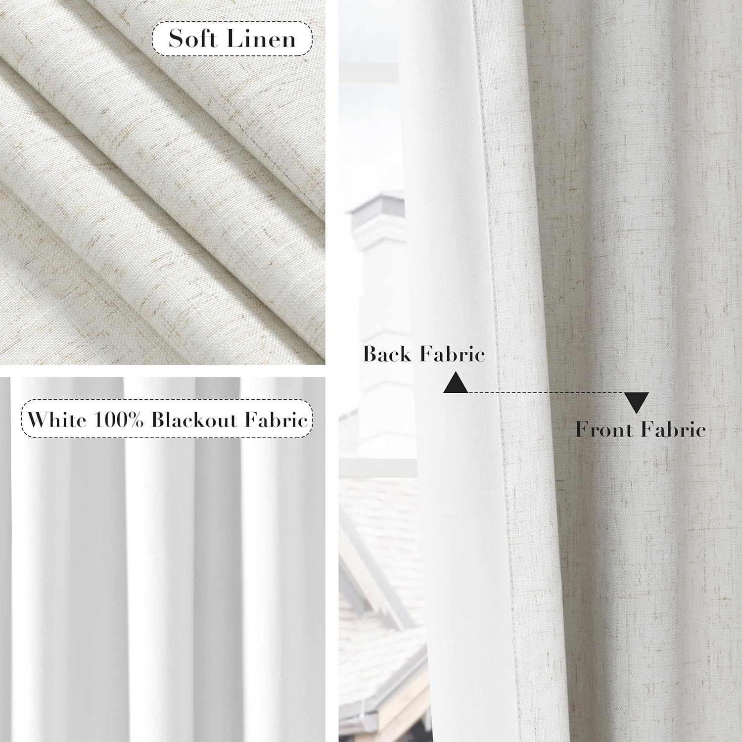 Extra Long 100% Blackout Linen Curtains for Bedroom 112 Inches Long Natural Crea