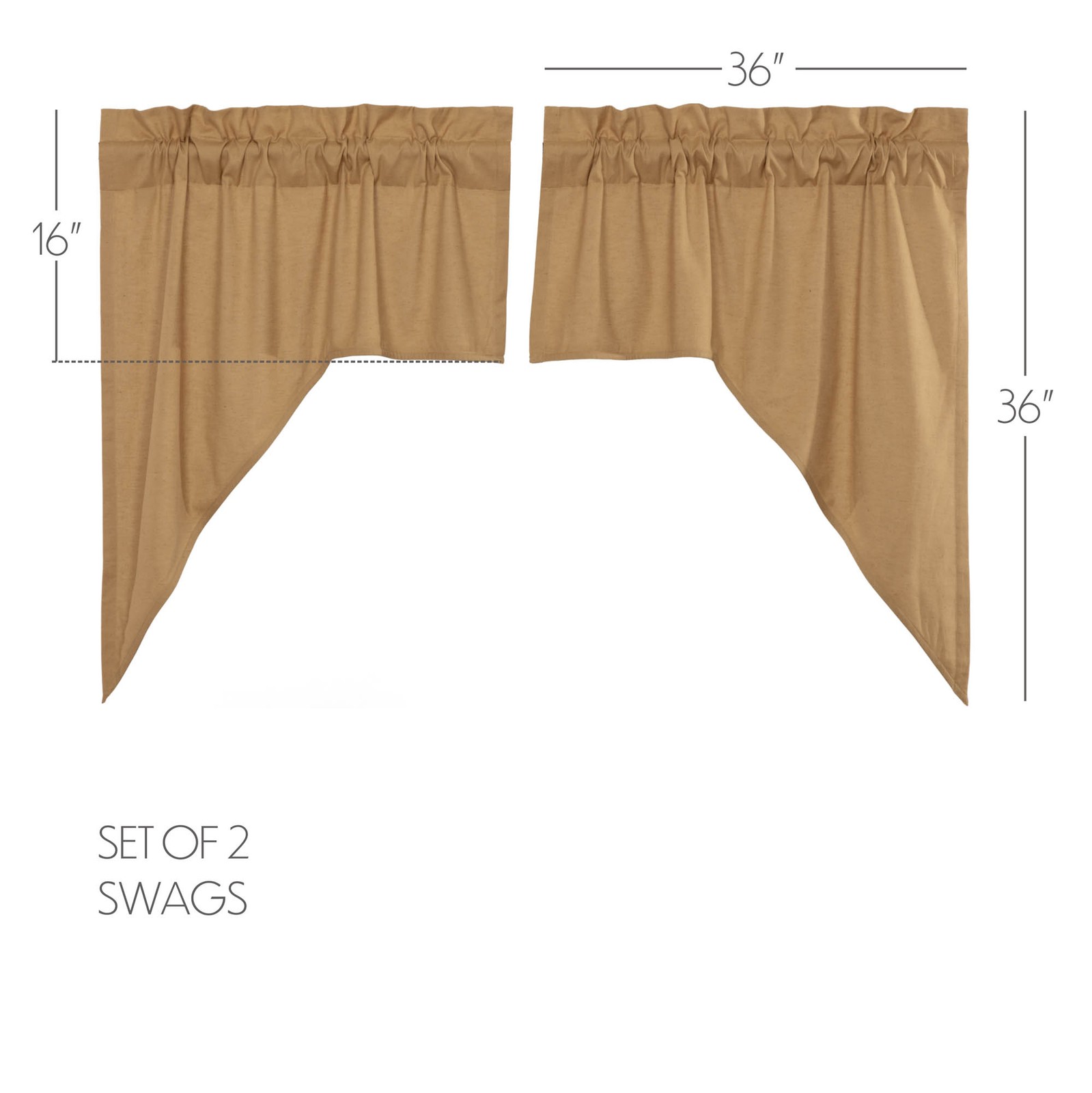 Simple Life Farmhouse Flax Khaki Swag Cotton Curtain Set 36x36x16″ VHC Brands