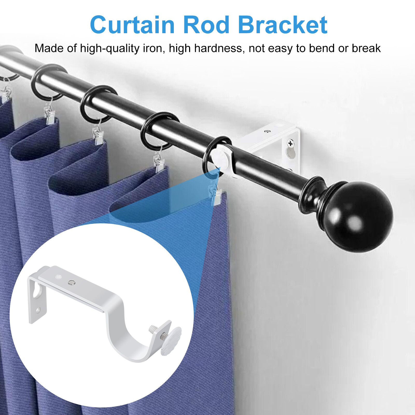 4x Adjustable Wall Mount Curtain Rod Brackets for 1-1.2in Rods No Drill w/ Screw