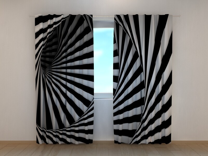 Photo Curtain Printed Black and White Spiral by Wellmira Made to Measure