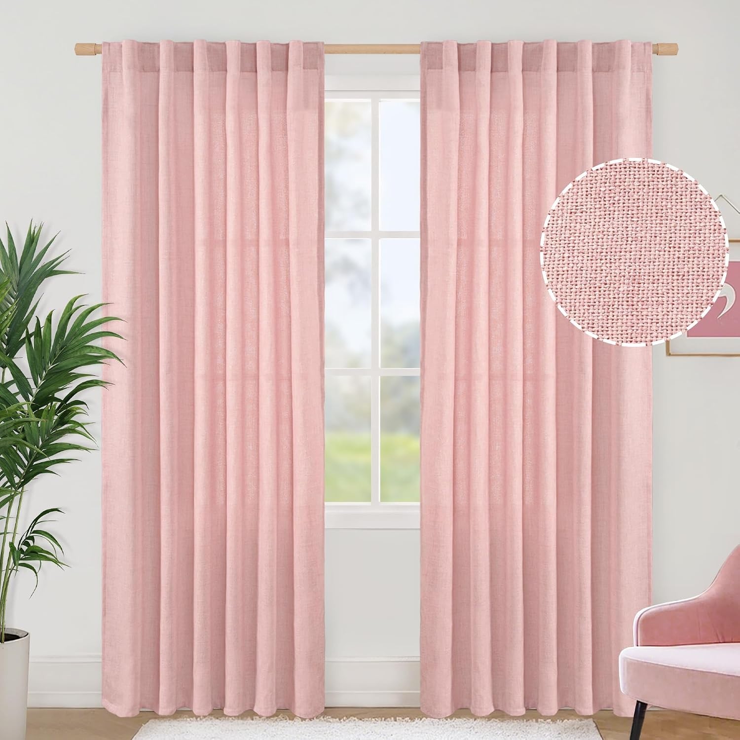 Versatile Light Pink Linen Curtains – 84 Inch Decorative Panels with Back Tabs