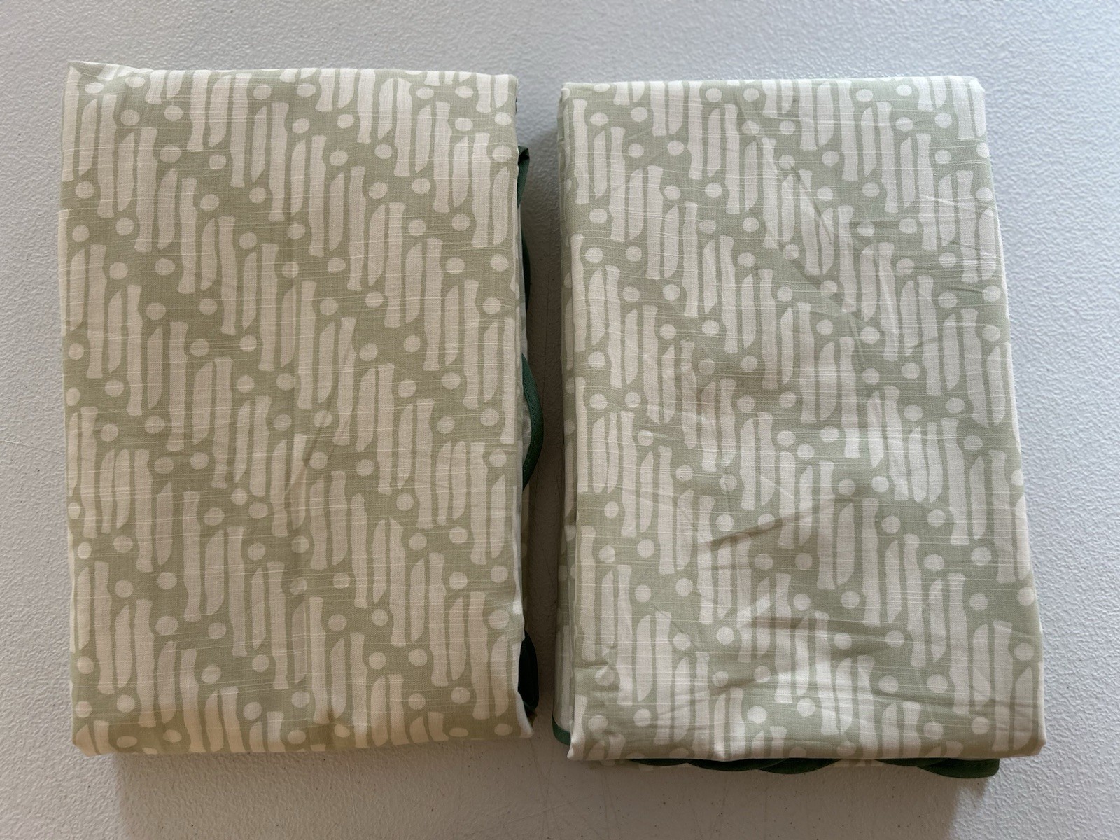West Elm Batik Scallop Edge Unlined Curtains (2) 48”x108” Fog Green READ