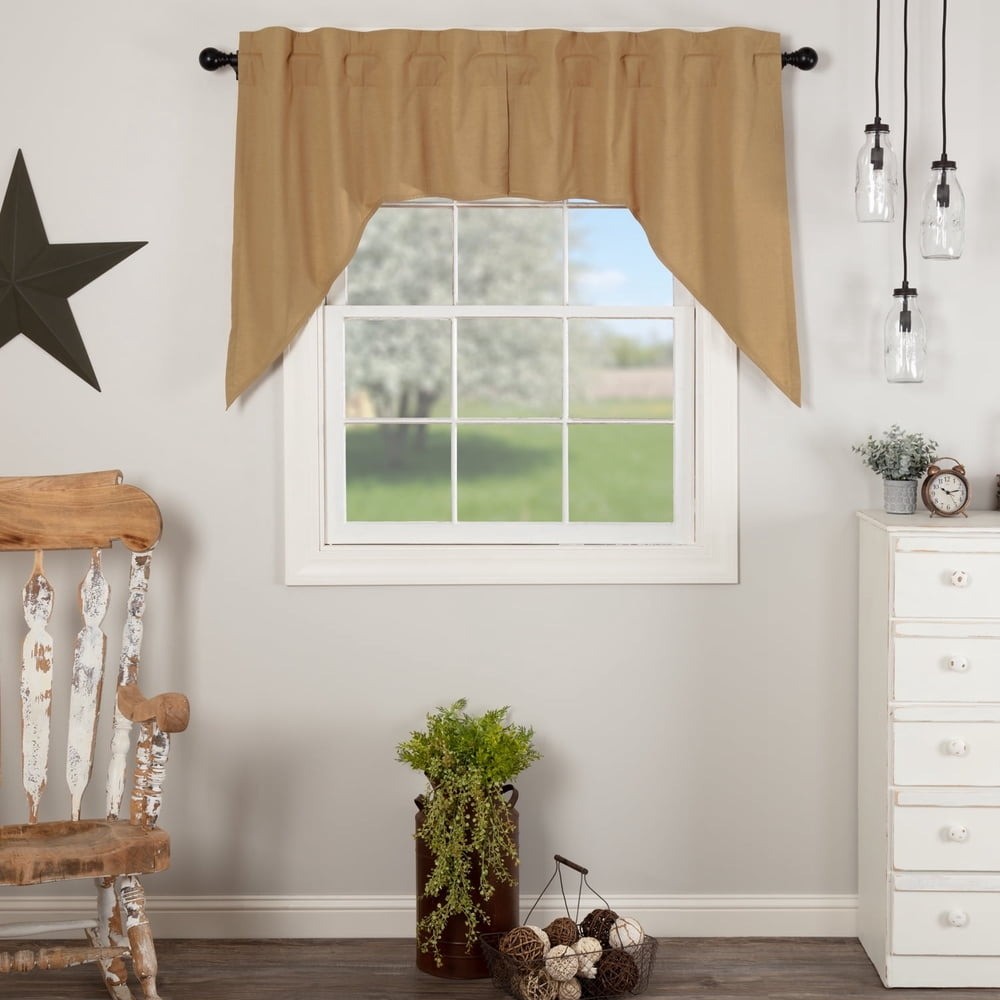 VHC Brands Simple Life Flax Khaki Swag Curtain Set 36×36 Rod Pocket 2 Panels