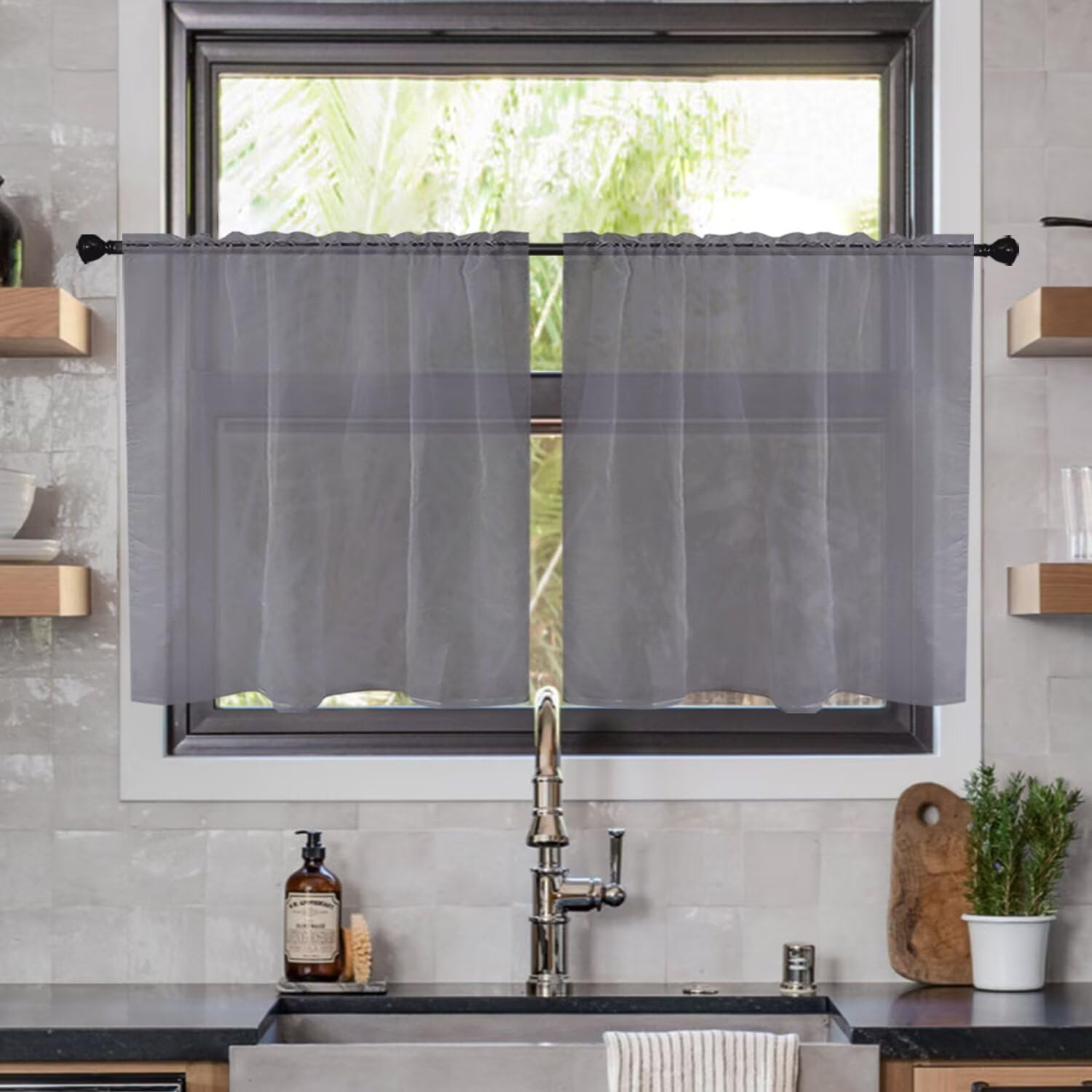 Solid Sheer Rod Pocket Curtain Voile Draperies 2 Panels White Beige Black Ivory