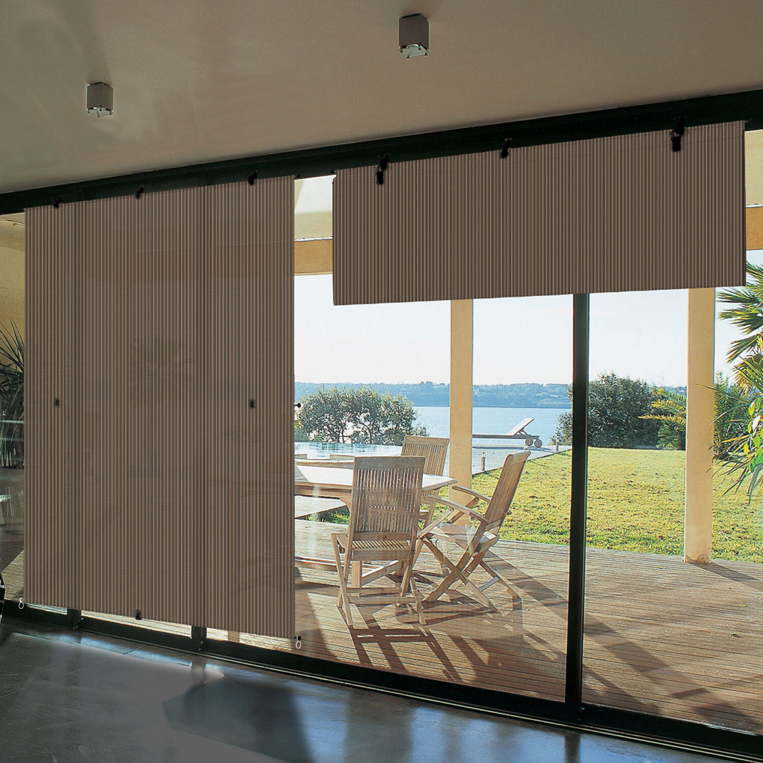 Brown Foldable Roller Sunshade Cordless Curtain for Windows Patio Porch Gazebo