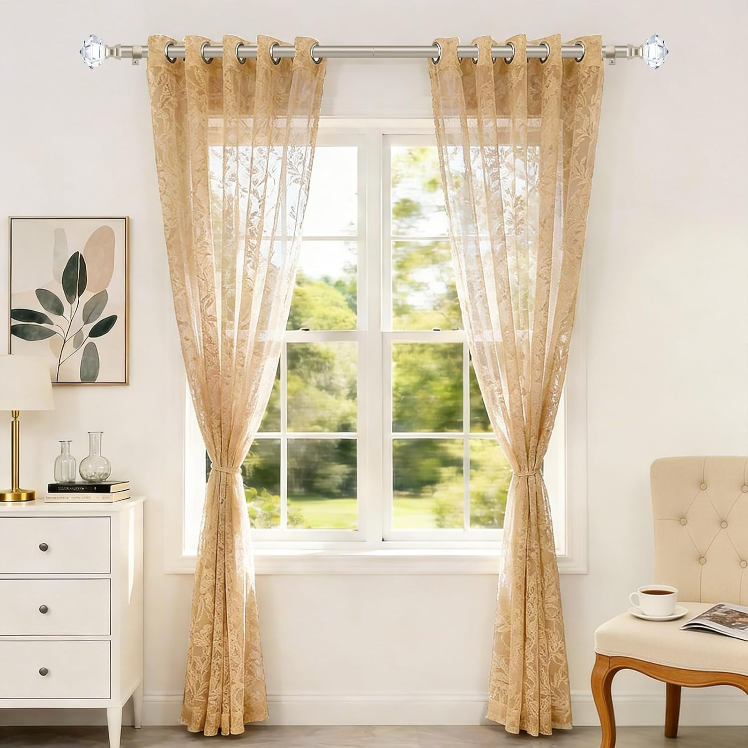 2 Pack Curtain Rods 32 to 58 Inch, Telescoping Splicing 3/4 Single Rods for Wind