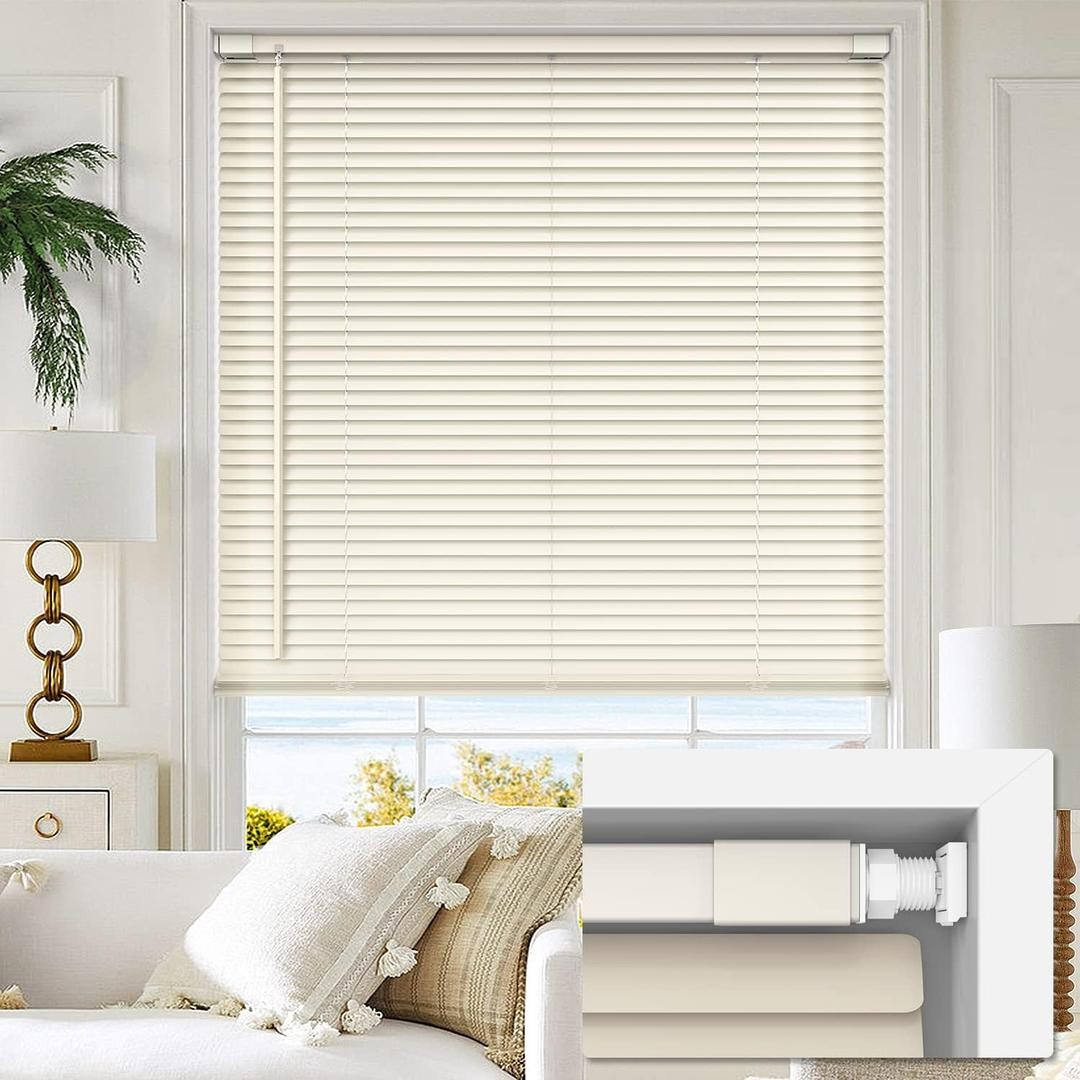 LazBlinds No Tools No Drill 1″ Vinyl Mini Blinds, Cordless Blinds for Windows, L