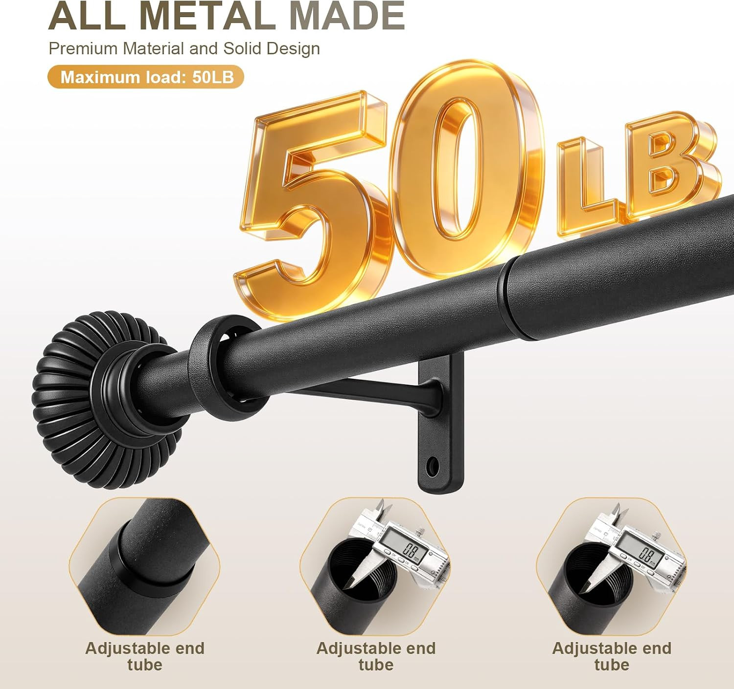 Heavy Duty Steel Curtain Rod Adjustable 32-240 Inches, 1 Inch Diameter Curtain R