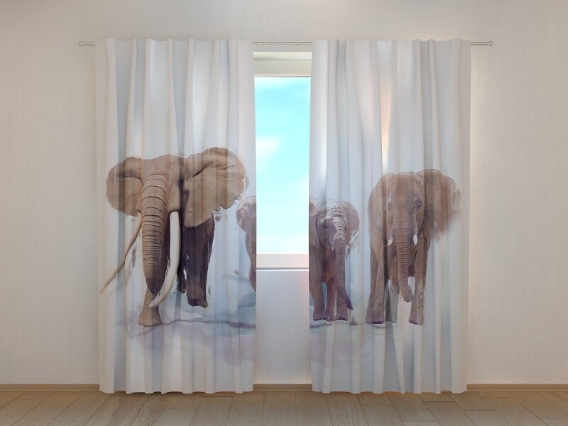 Window Curtain Printed with Elephant Family image Wellmira Made to Measure