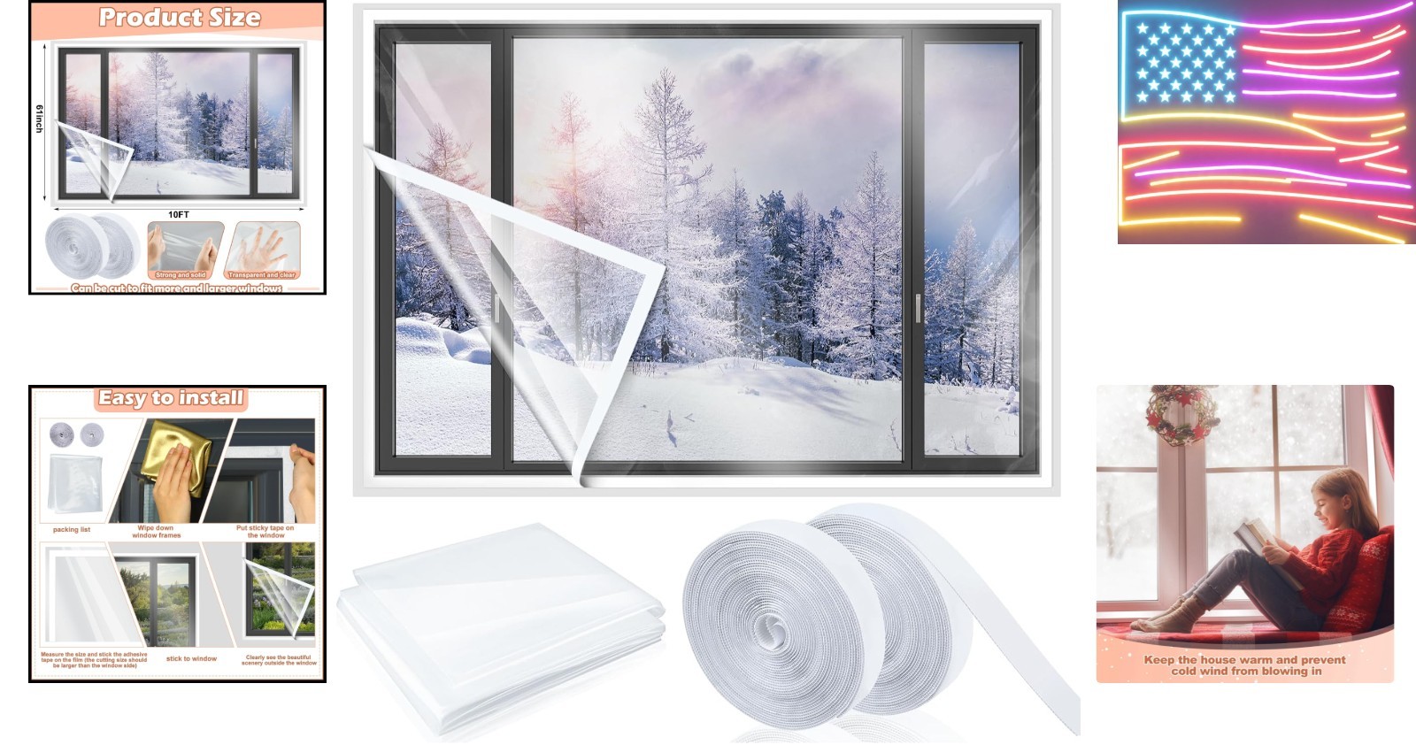 63in x 10ft Window Insulation Kit, Cuttable Transparent Film with Tape .