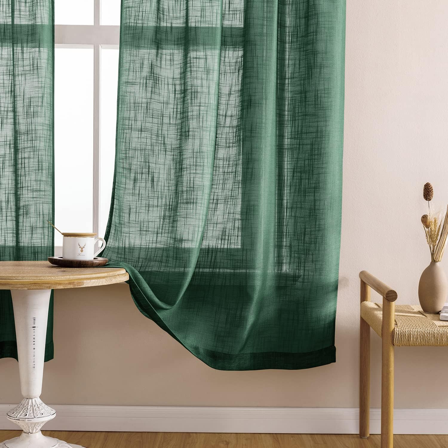 Bathroom Window Curtains, Airy Semi 36″W x 48″L (Pack of 2) Emerald Green