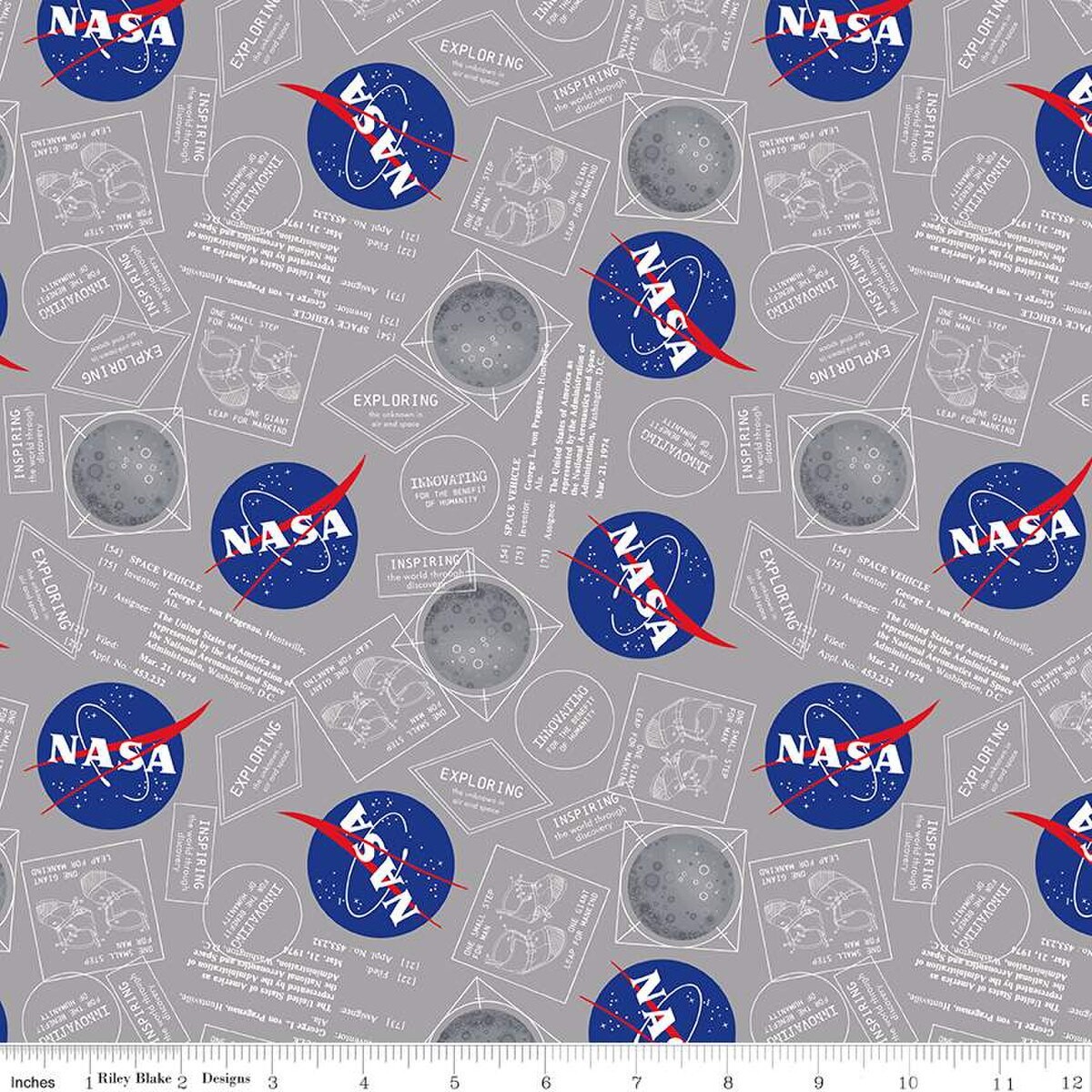 Curtain Valance – Outer Space by NASA Moon Boots Gray Cotton