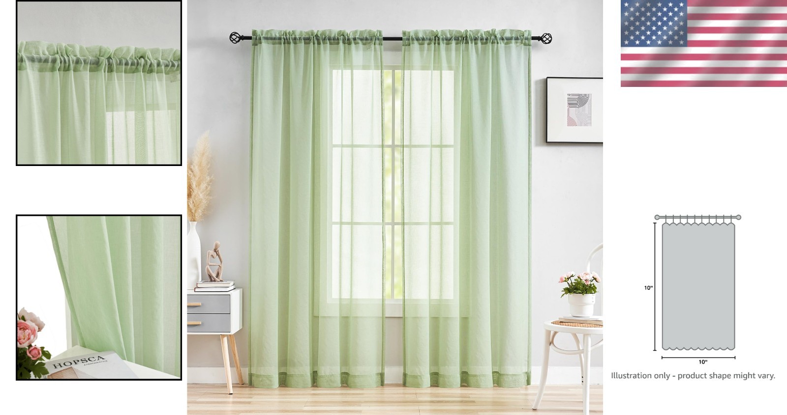 Modern 84” Sage Green Sheer Curtains – Semi-Crinkle Voile, Ideal for Any Room