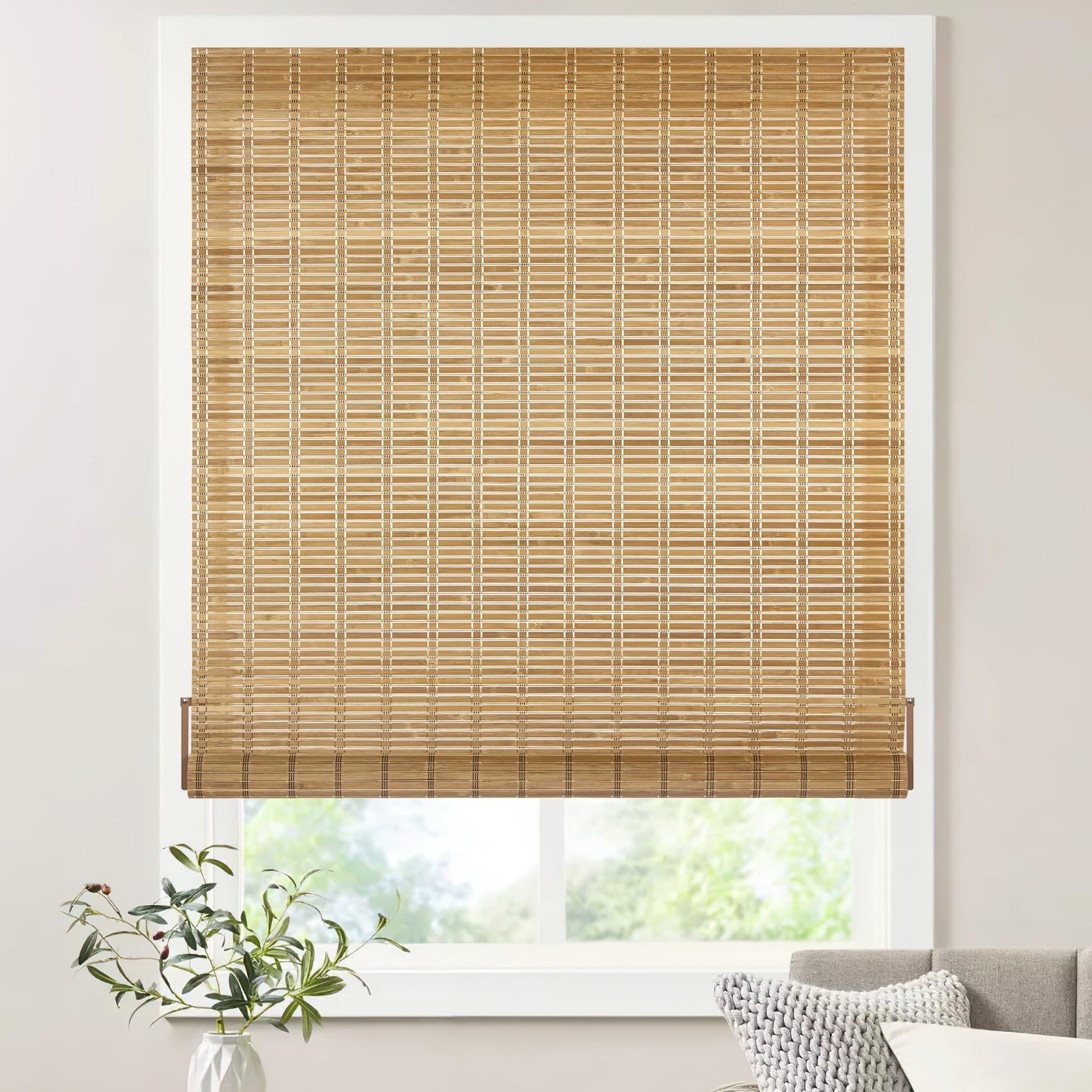 LazBlinds Cordless Bamboo Blinds, Roll Up No Tools 31”W X 64”H Brown