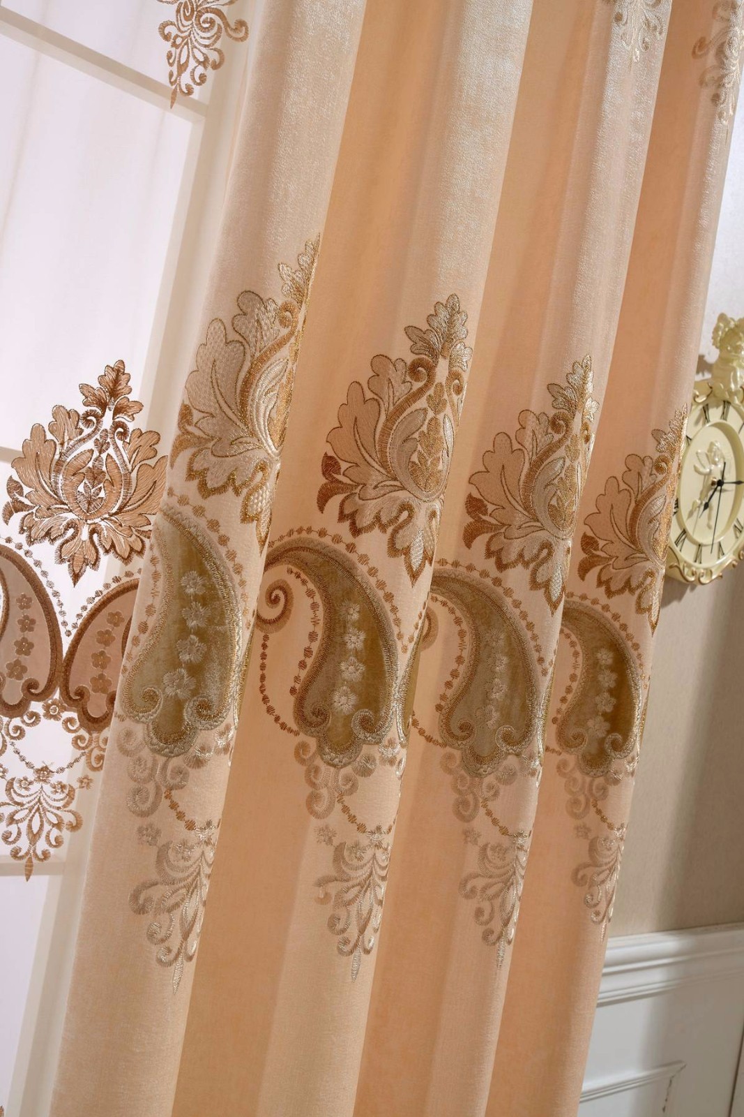 European Curtains Applique Blackout Velvet Cloth Drape Transparent Sheer 1 Piece