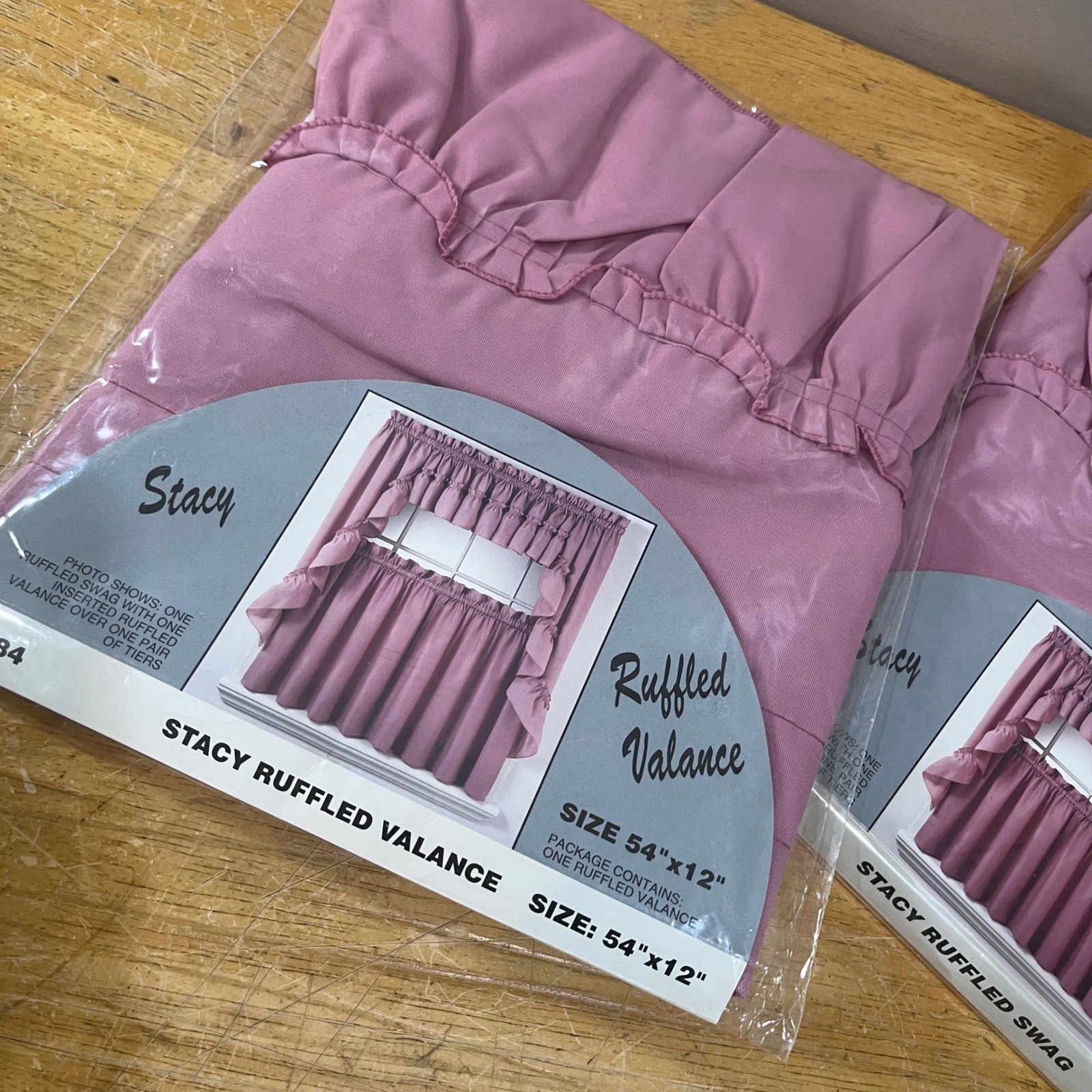 Vtg Stacy Ruffled Swag & Valance Set Raspberry Pink Cottagecore Kmart USA NEW