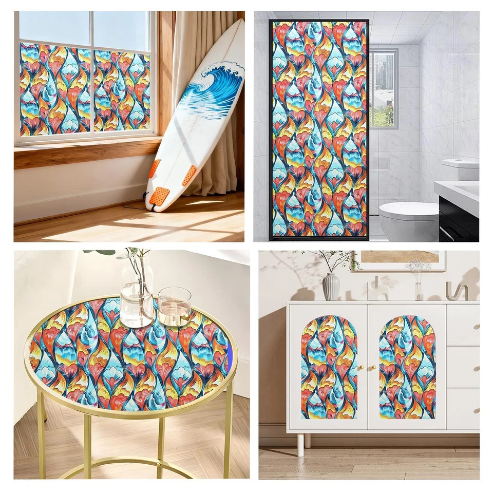 Lot 3x SOMWISE Frosted Privacy Window Film Red Floral 35″x157″ Static Cling