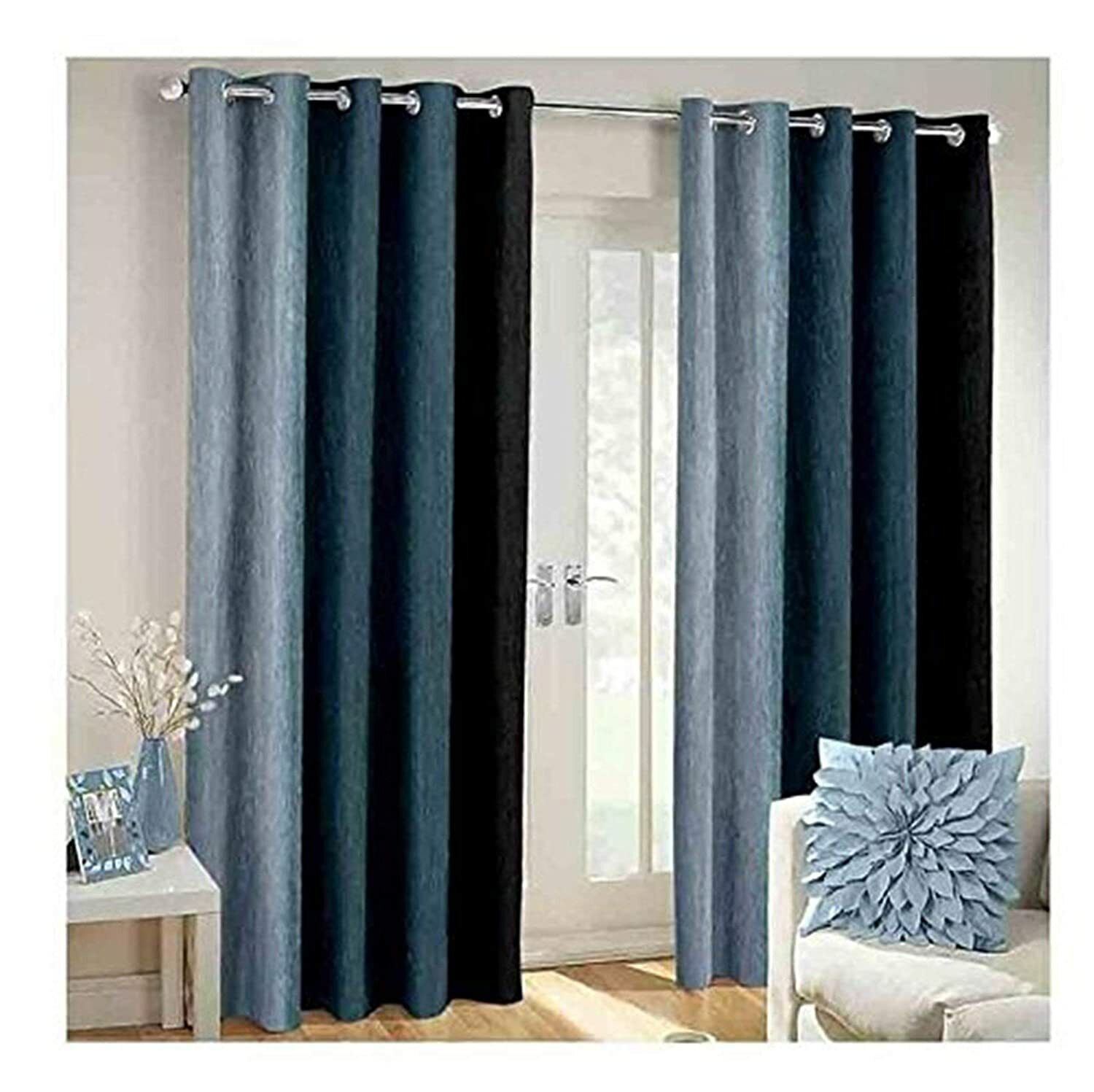 2 Piece Ombre Black Eyelet Ringtop Grommet Door Window Curtains Set 5 7 8 9 Feet