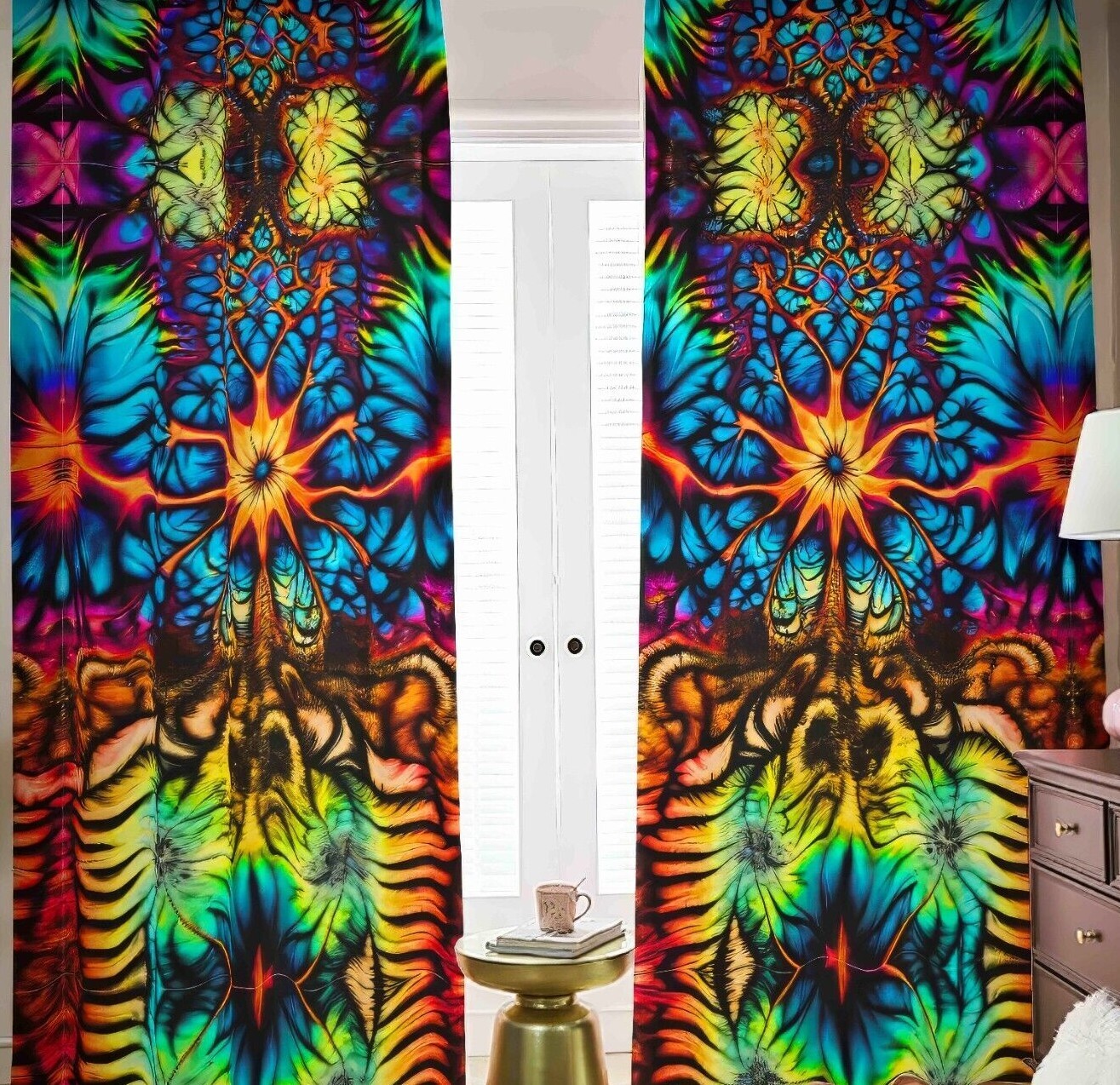 Rainbow Tie Dye Blackout Curtains Drapes Shades Psychedelic Fractal Vibrant Gift