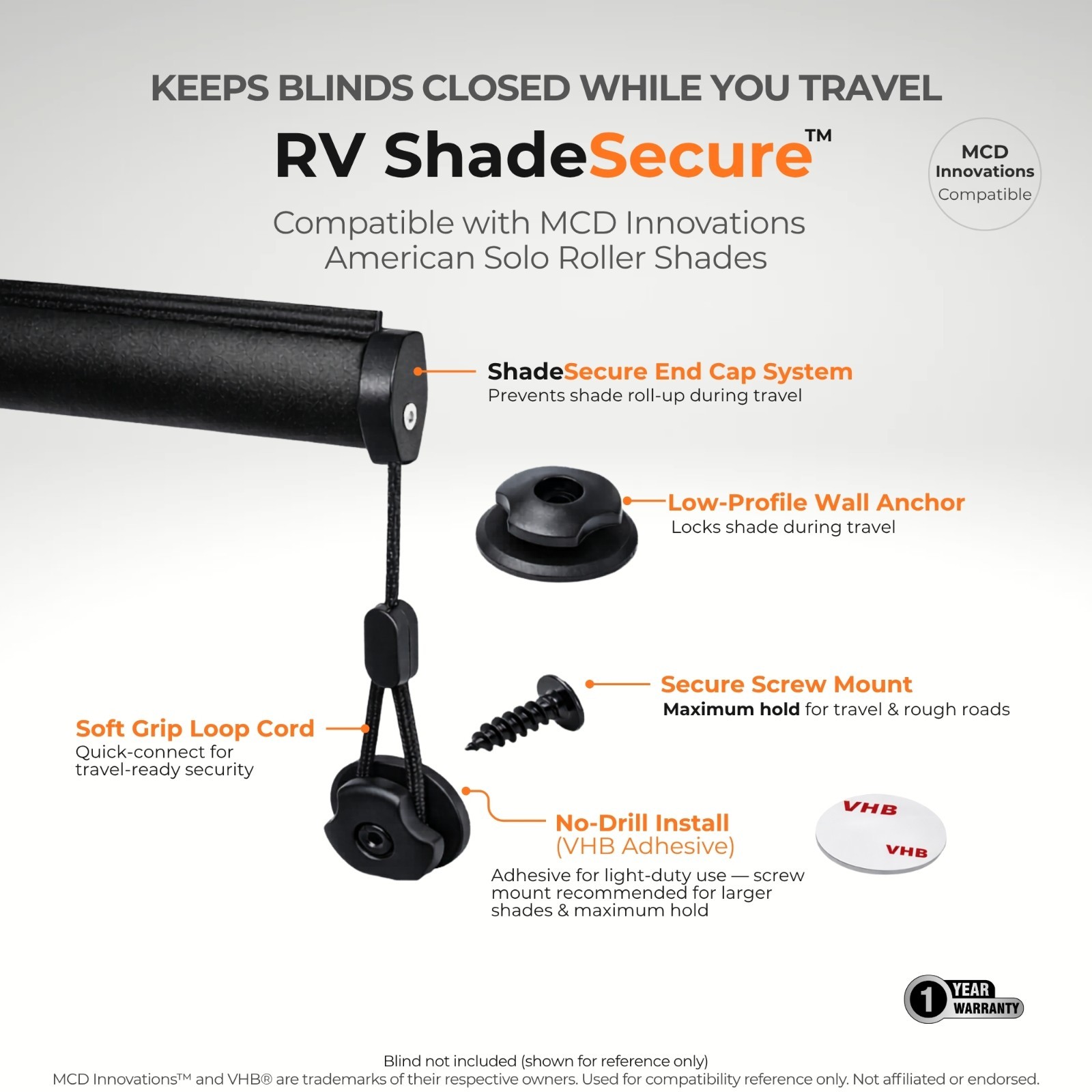 RV Roller Shade Holder Keeps Shades Down While Driving Compatible with MCD