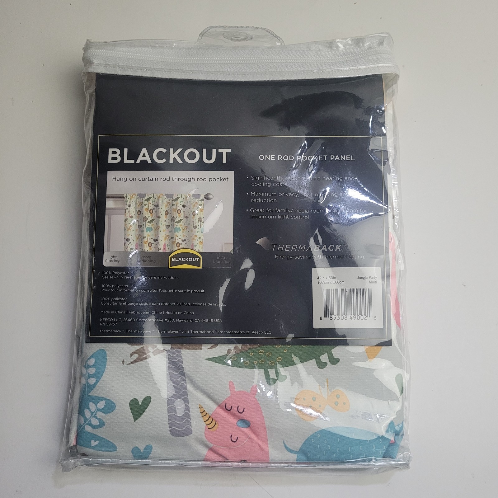 NEW Eclipse Thermaback ‘Jungle Party multi’ Curtain Panels 42x63in Kids #CT5