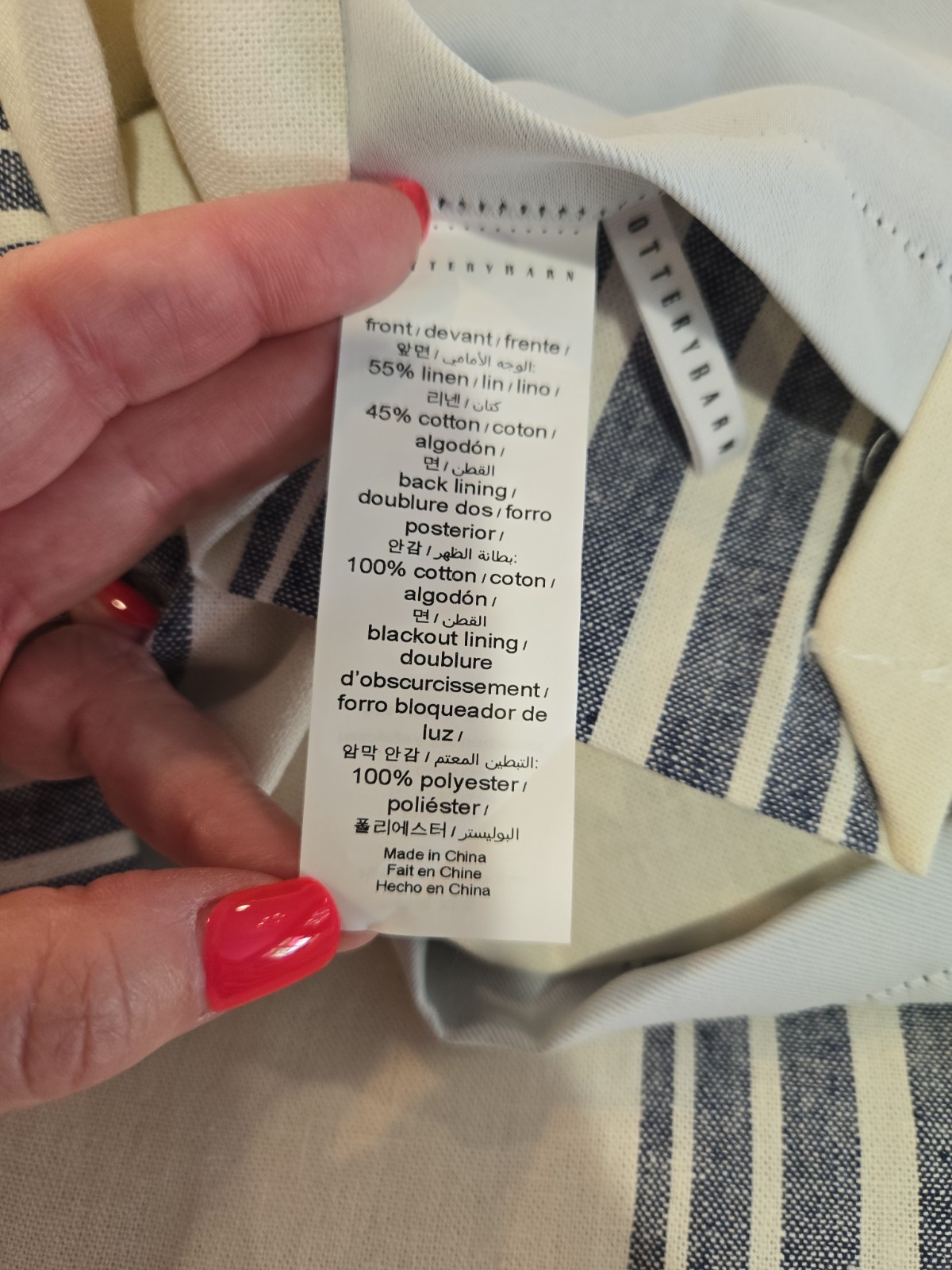 Pottery Barn Linen cotton blend Riveria Stripe navy blue blackout 50x 84 NIP