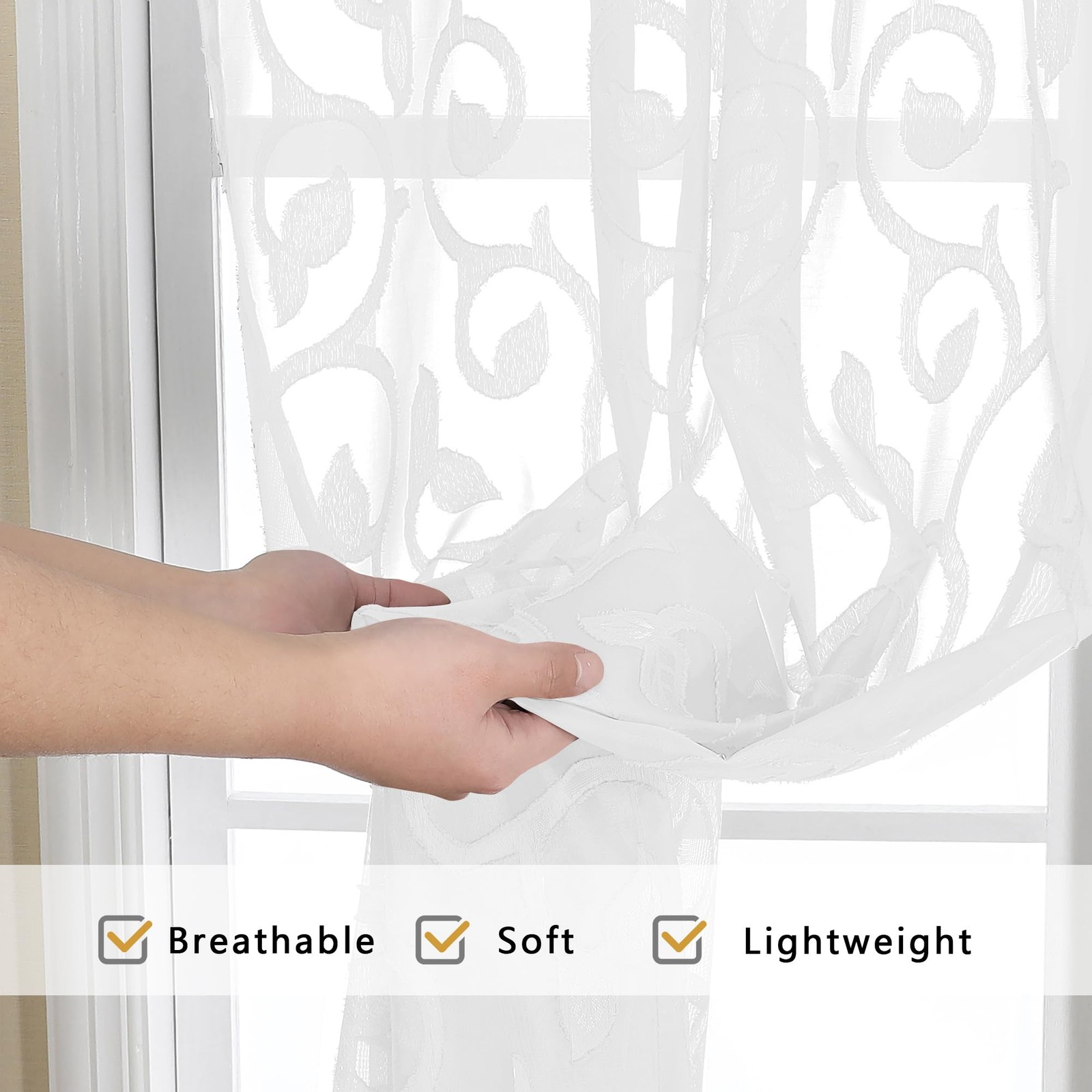 OWENIE Furman Sheer White Curtains 84 inches 40″W x 84″L (Pack of 2),