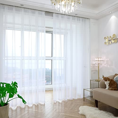 Window Sheer Curtains 84 Inches Long 2 Panels 52″W x 84″L (Pack of 2) White