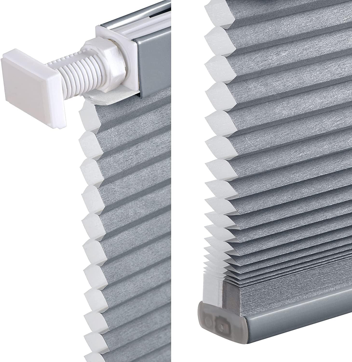 Cordless Honeycomb Window Shade 34x64in No Tools Light Filter Blinds Dark Grey