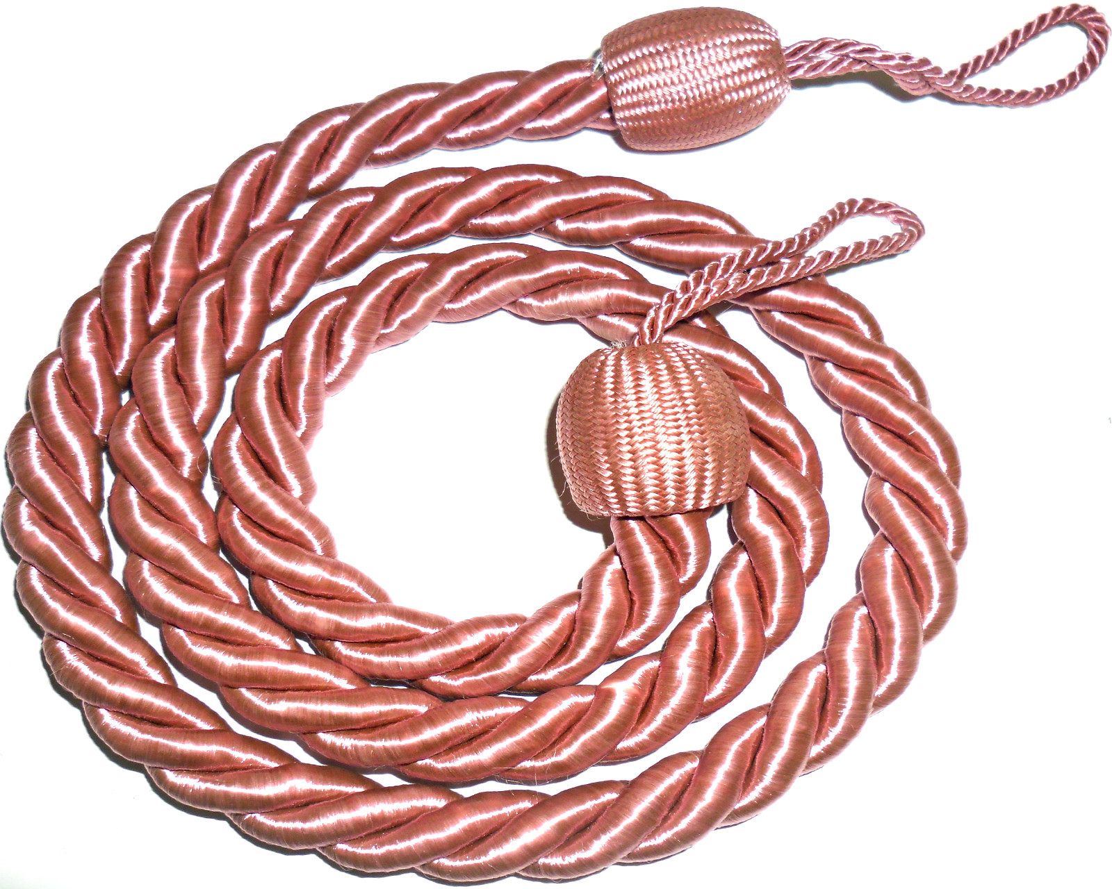 STUNNING SILKY TWISTED ROPE CURTAIN TIE BACKS, X2, VARIOUS COLS, ART 1085.C