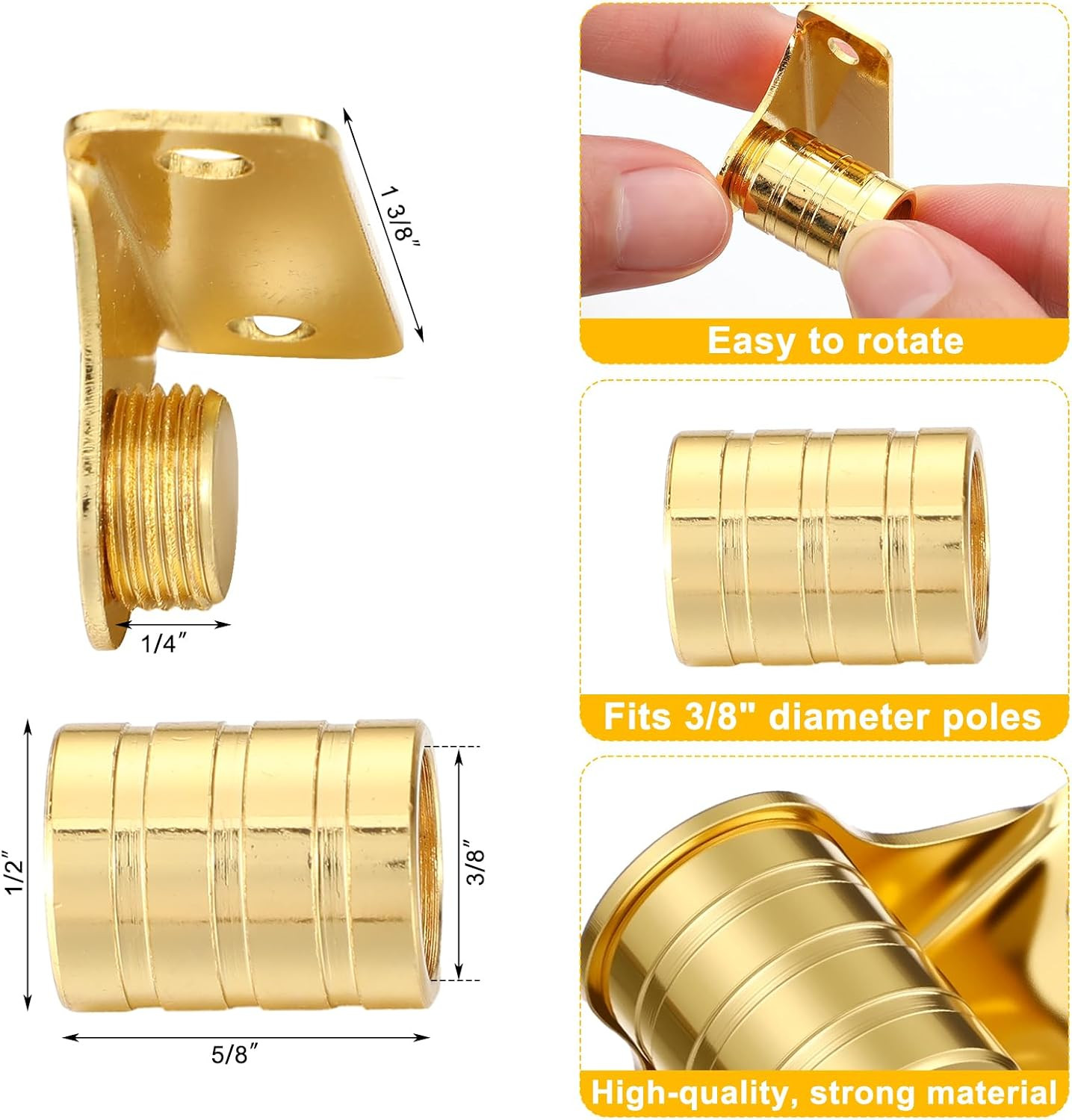 4 Pcs outside Mount Curtain Rod Bracket 3/8″ Brass Bracket Set