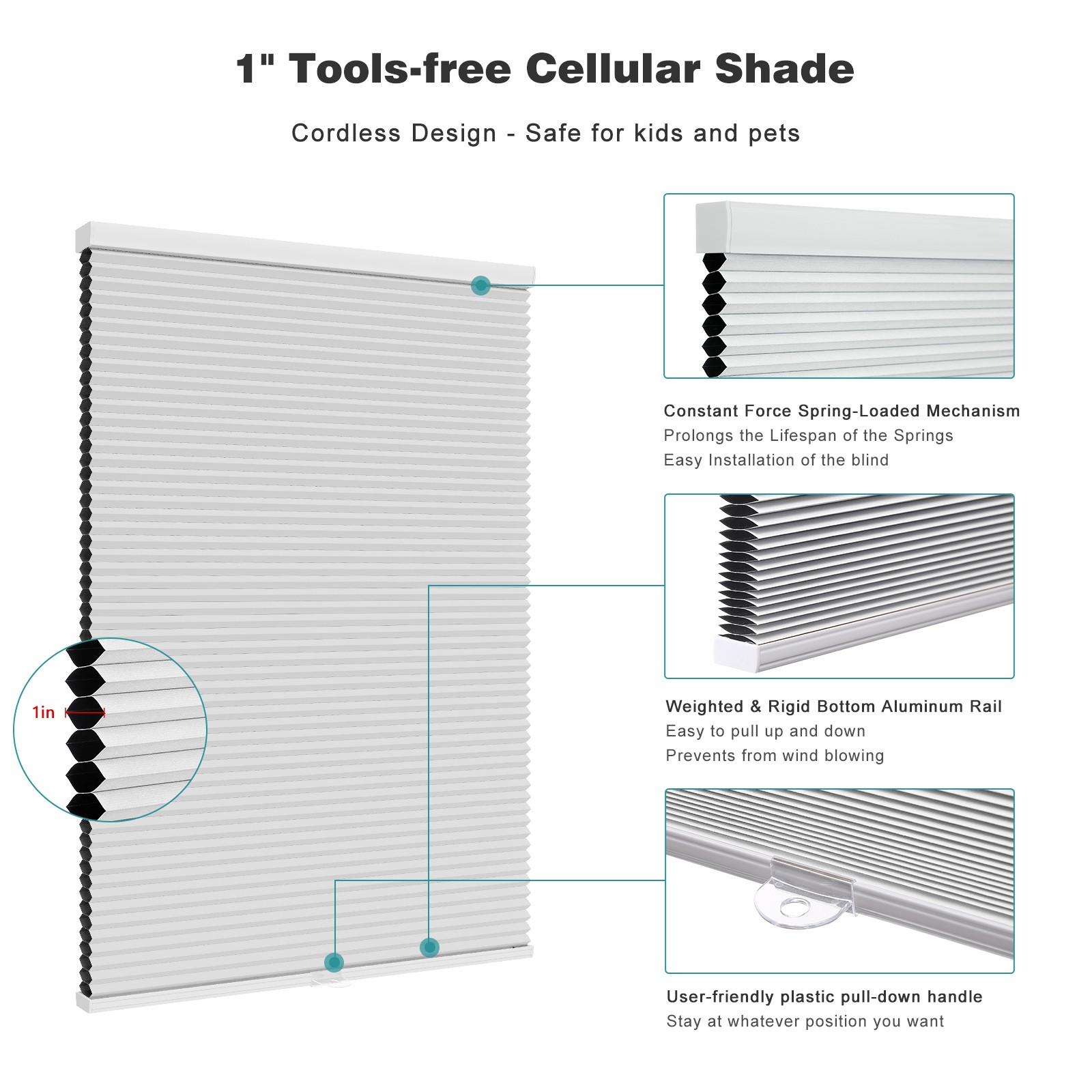 Changshade25mm Home Decorators Shadow White Blackout Cordless Cellular Shade