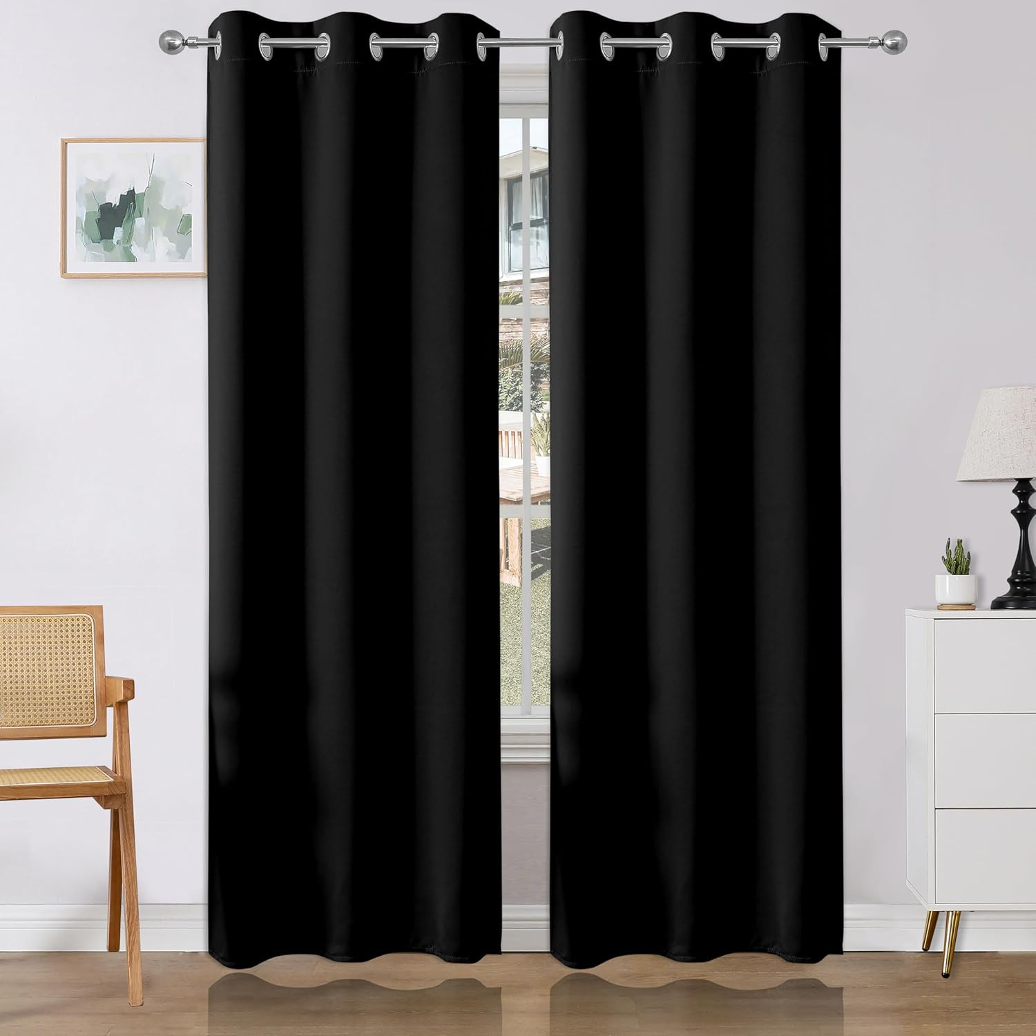 Blackout Curtains for Bedroom 95 Inch, Black Curtains with Grommets, Noise Reduc