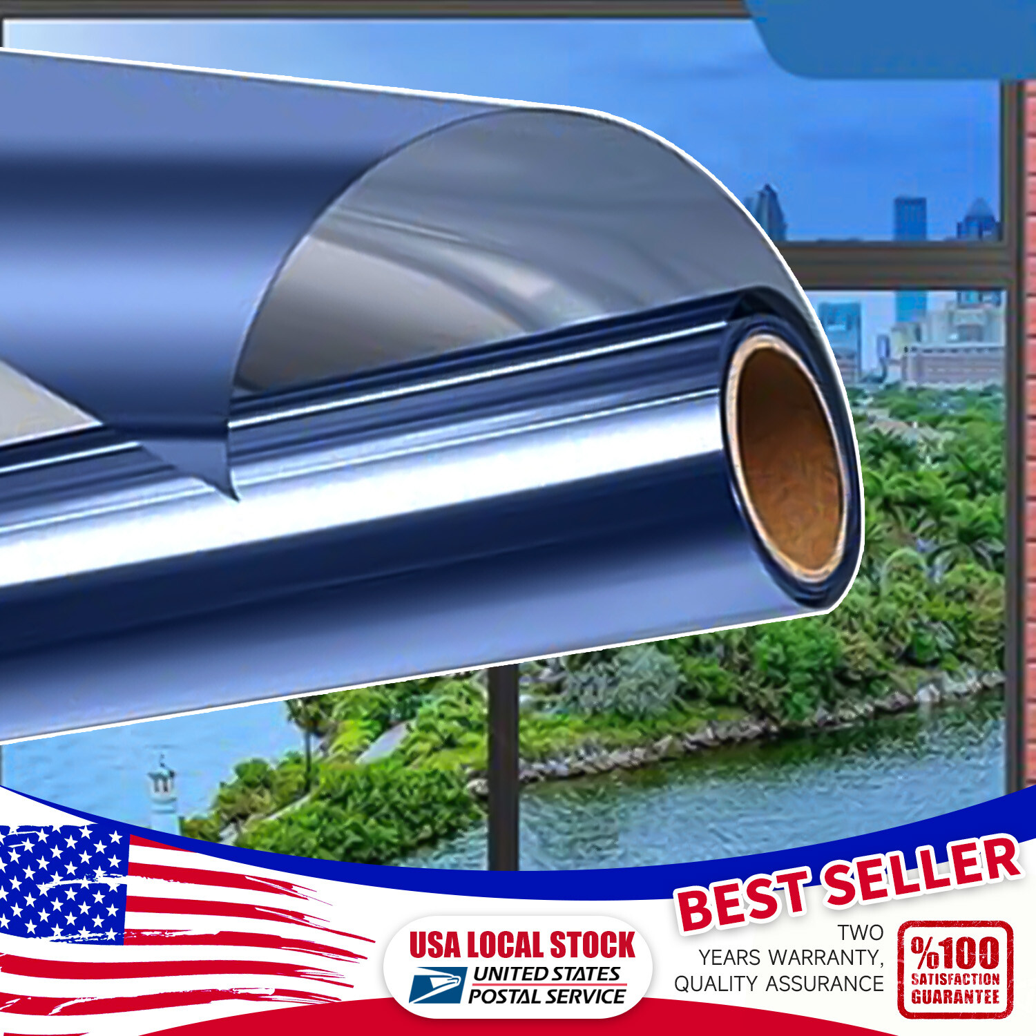 20″ x10FT Uncut Roll Window Mirror Blue Chrome Tint Film New Home Office Glass