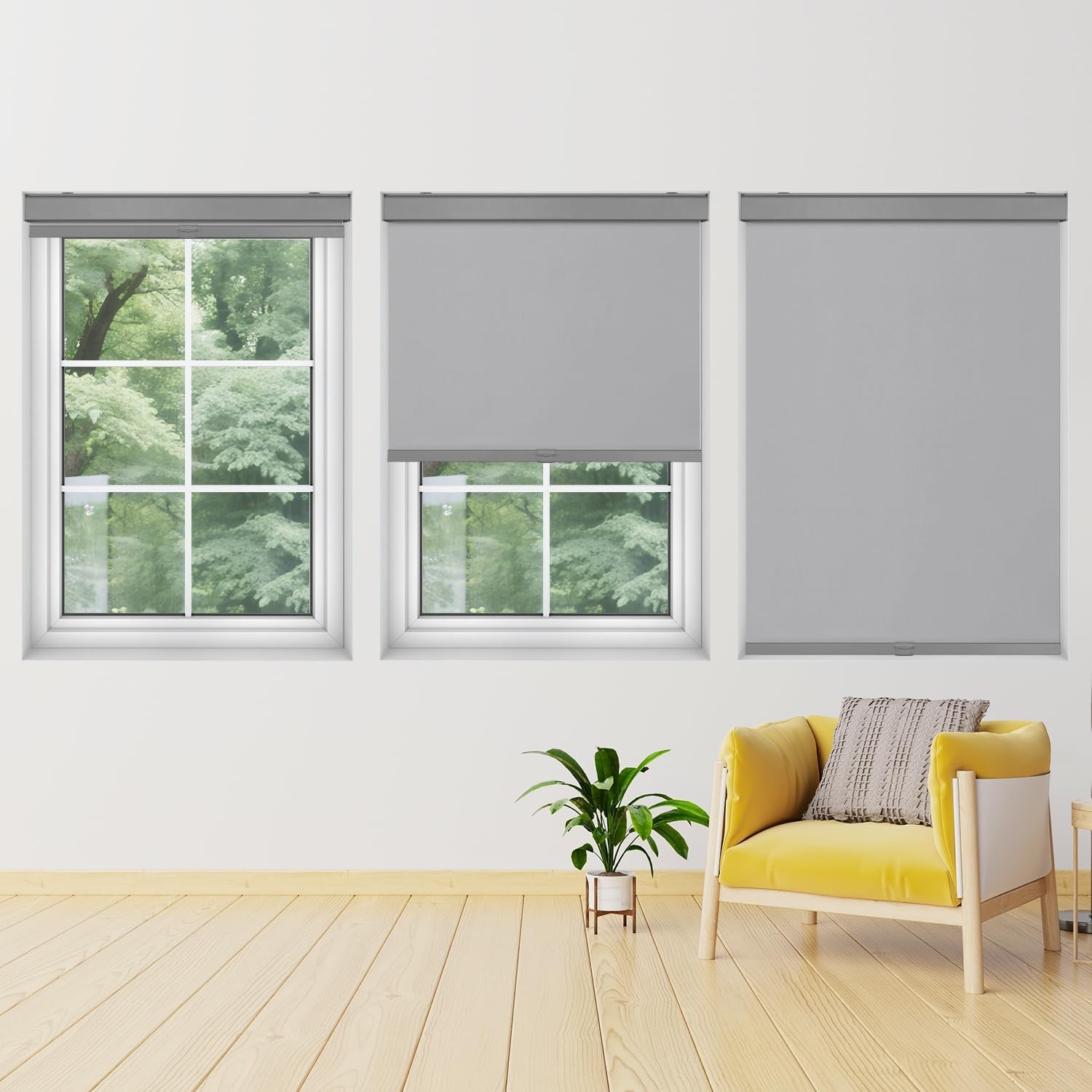 Cordless Blackout Roller Shades Gray 39″W x 72″H Free-Stop Valance