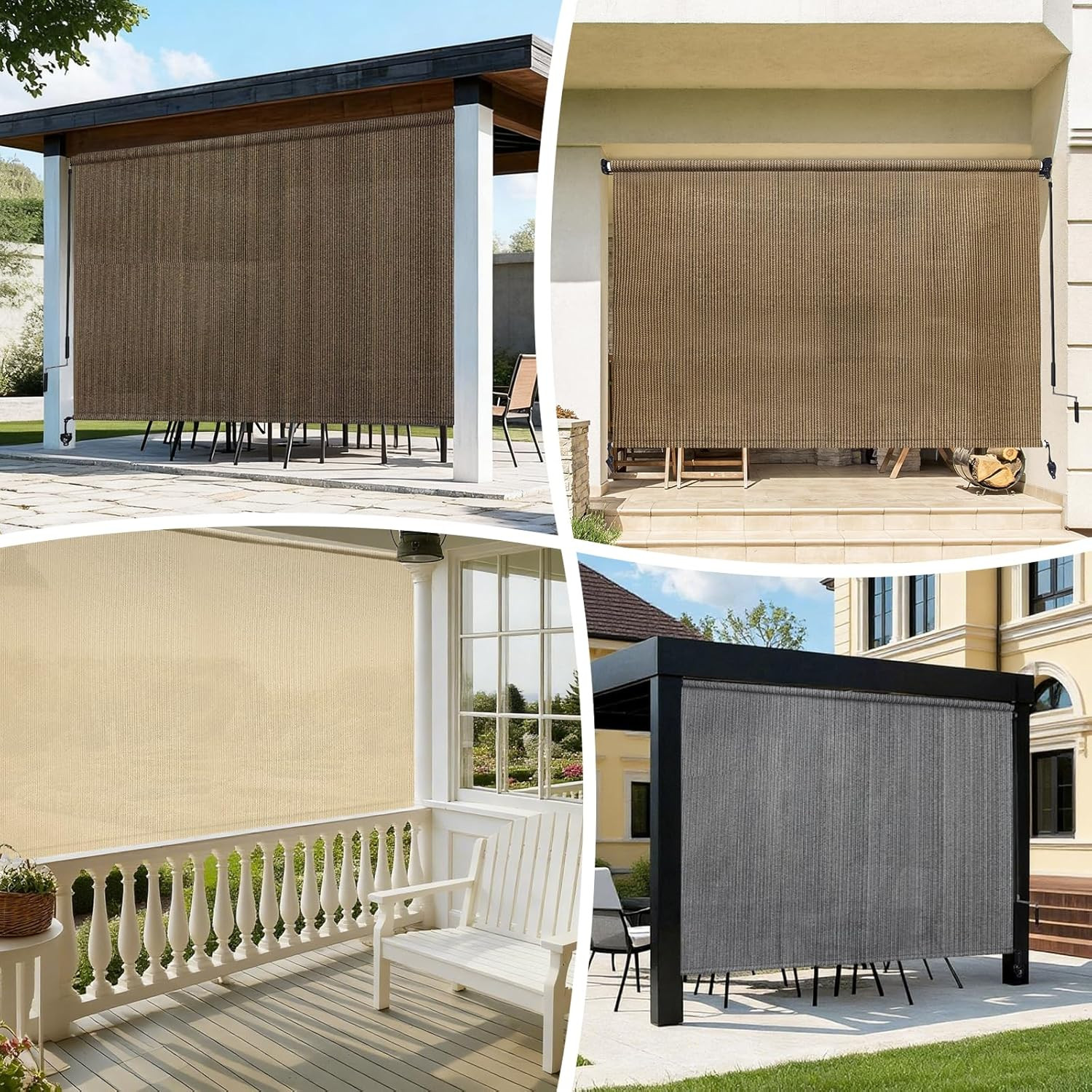 8×8 Ft Outdoor Roller Shade Cordless Patio Sun Screen UV Block Light Grey